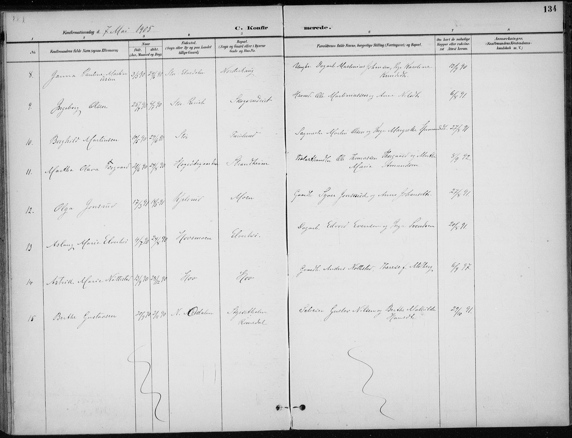 Stange prestekontor, AV/SAH-PREST-002/K/L0023: Parish register (official) no. 23, 1897-1920, p. 134