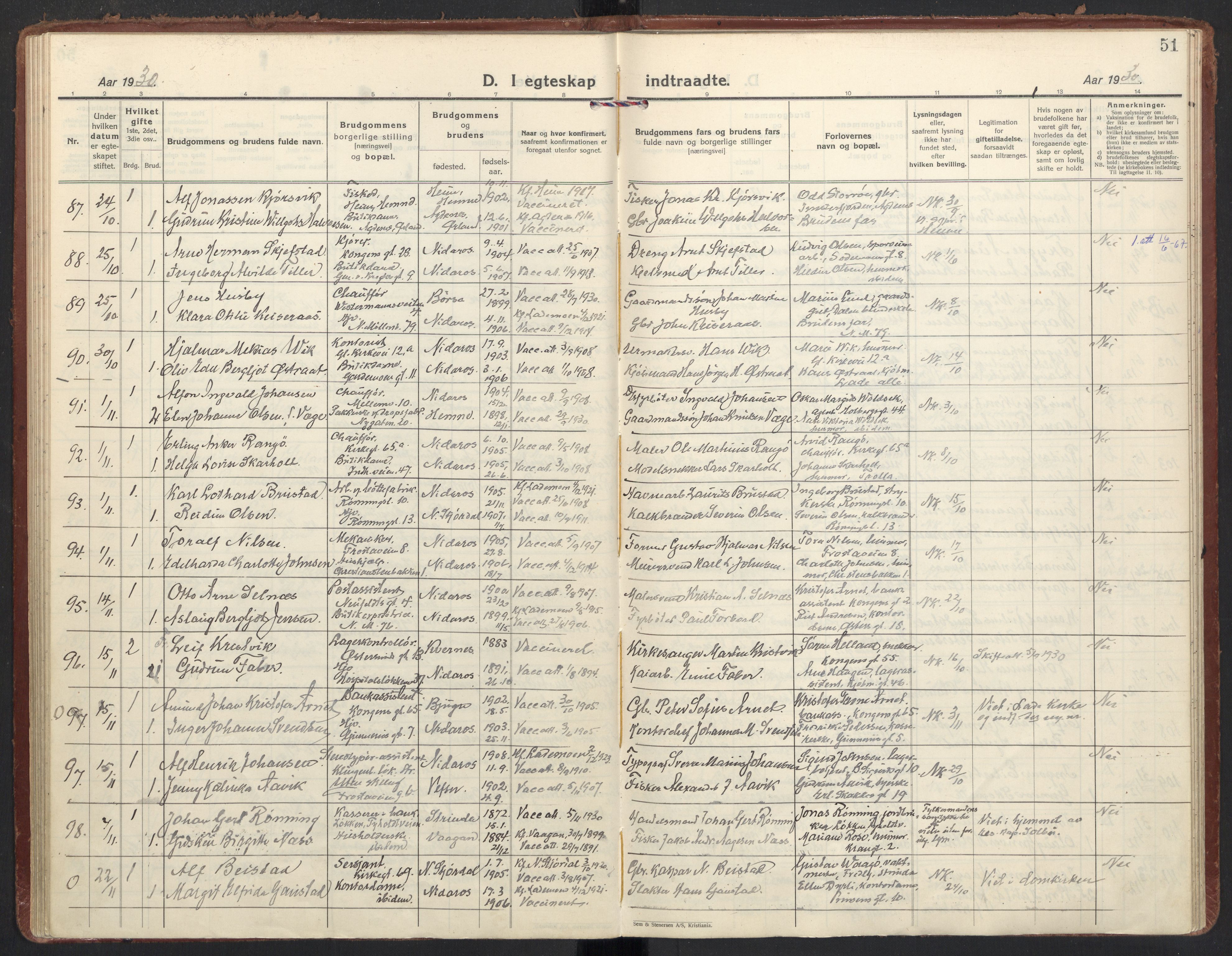 Ministerialprotokoller, klokkerbøker og fødselsregistre - Sør-Trøndelag, SAT/A-1456/605/L0249: Parish register (official) no. 605A11, 1925-1936, p. 51
