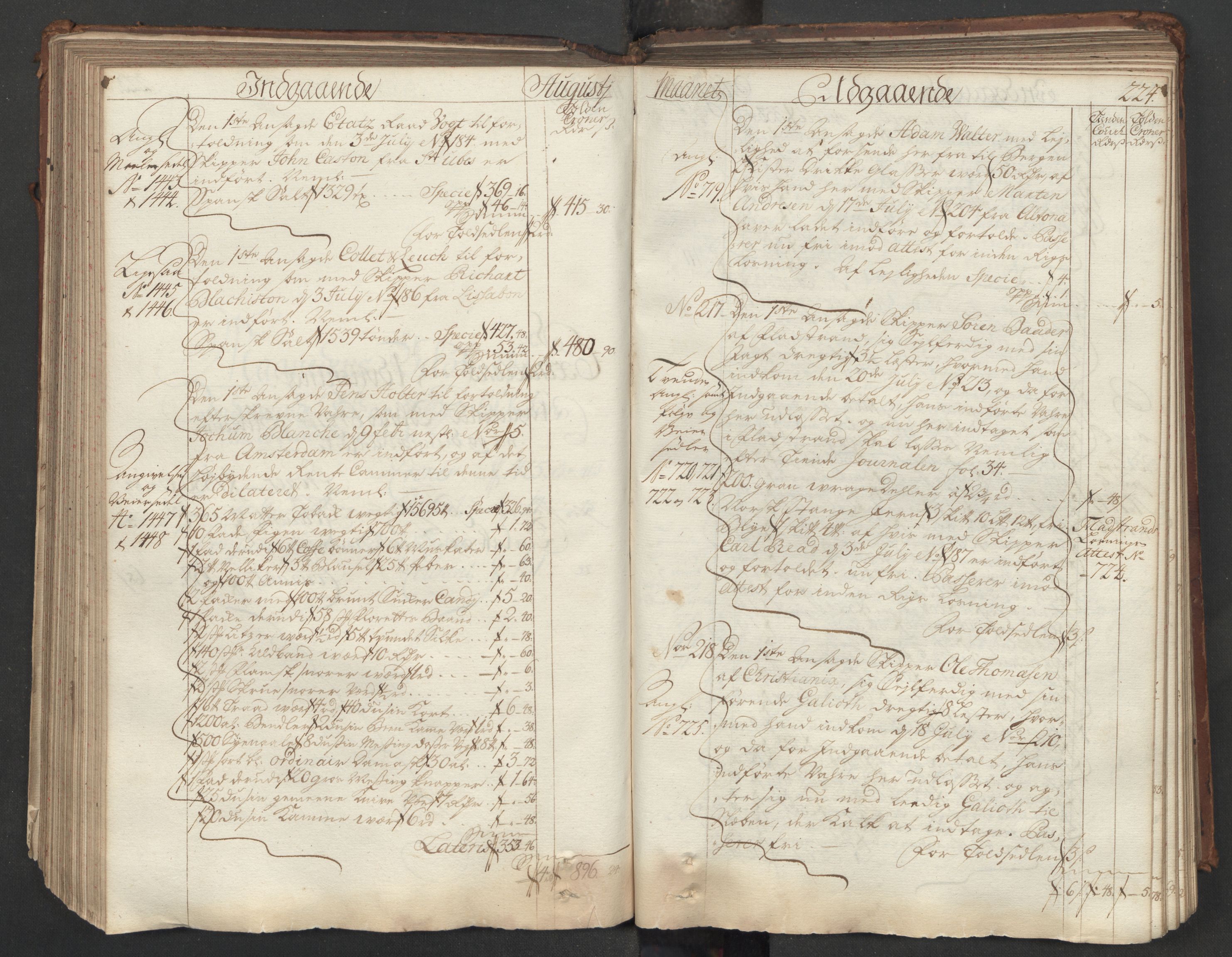 Generaltollkammeret, tollregnskaper, AV/RA-EA-5490/R06/L0015/0001: Tollregnskaper Kristiania / Hovedtollbok, 1733, p. 223b-224a