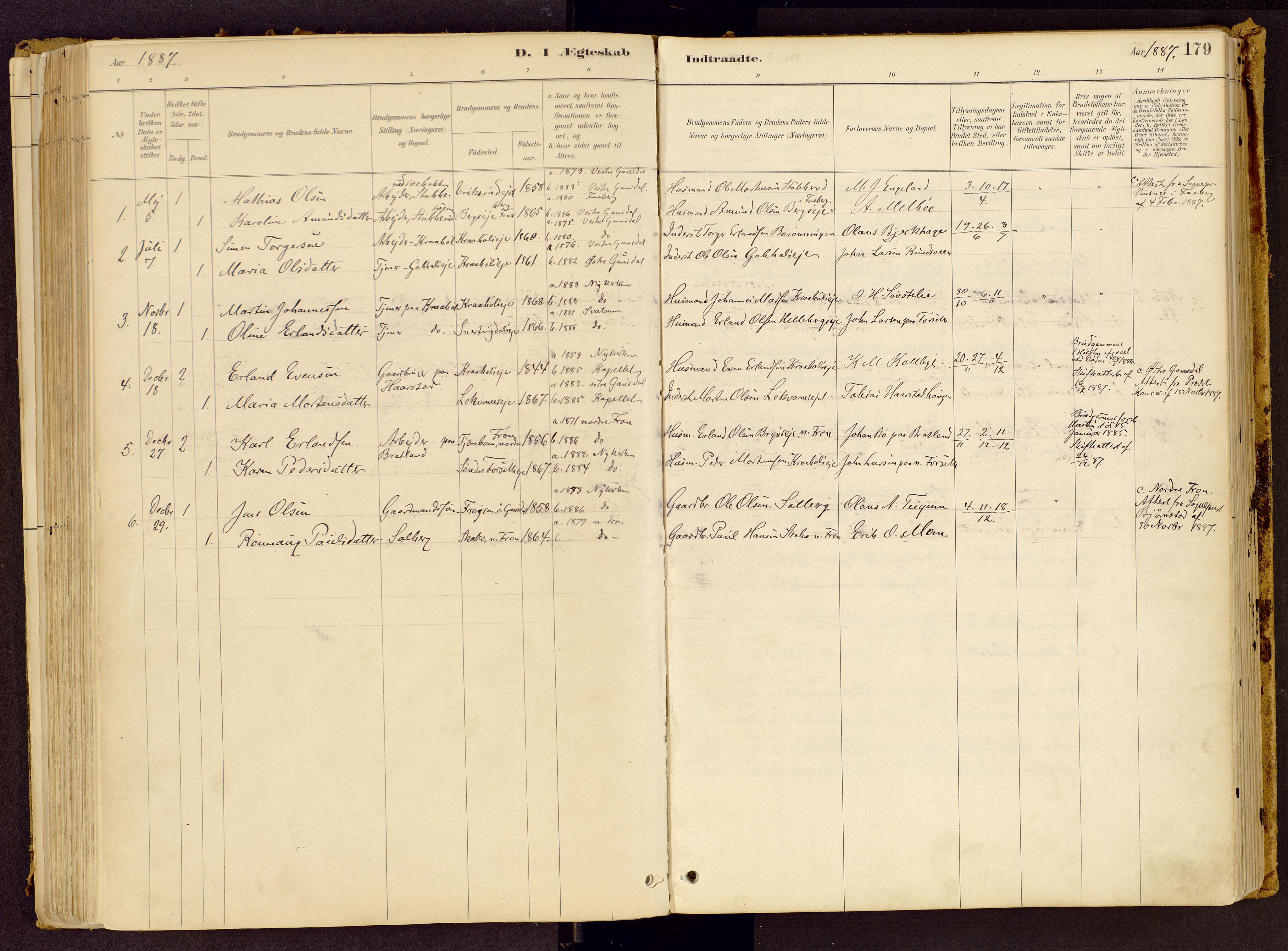 Vestre Gausdal prestekontor, SAH/PREST-094/H/Ha/Haa/L0001: Parish register (official) no. 1, 1887-1914, p. 179