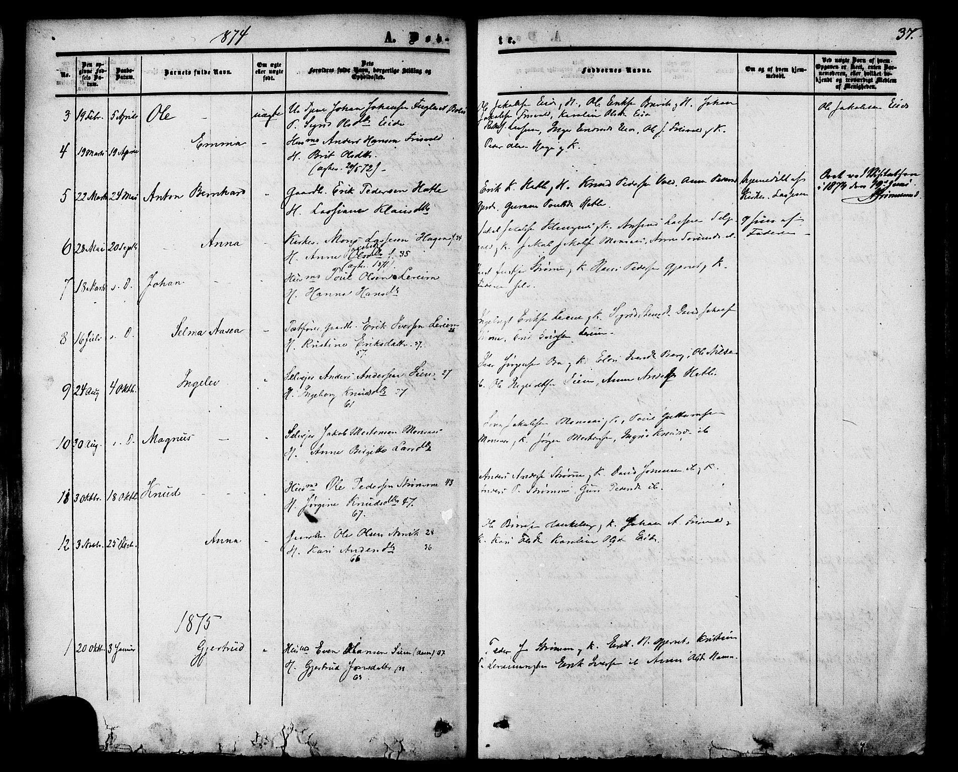 Ministerialprotokoller, klokkerbøker og fødselsregistre - Møre og Romsdal, AV/SAT-A-1454/542/L0552: Parish register (official) no. 542A02, 1854-1884, p. 37