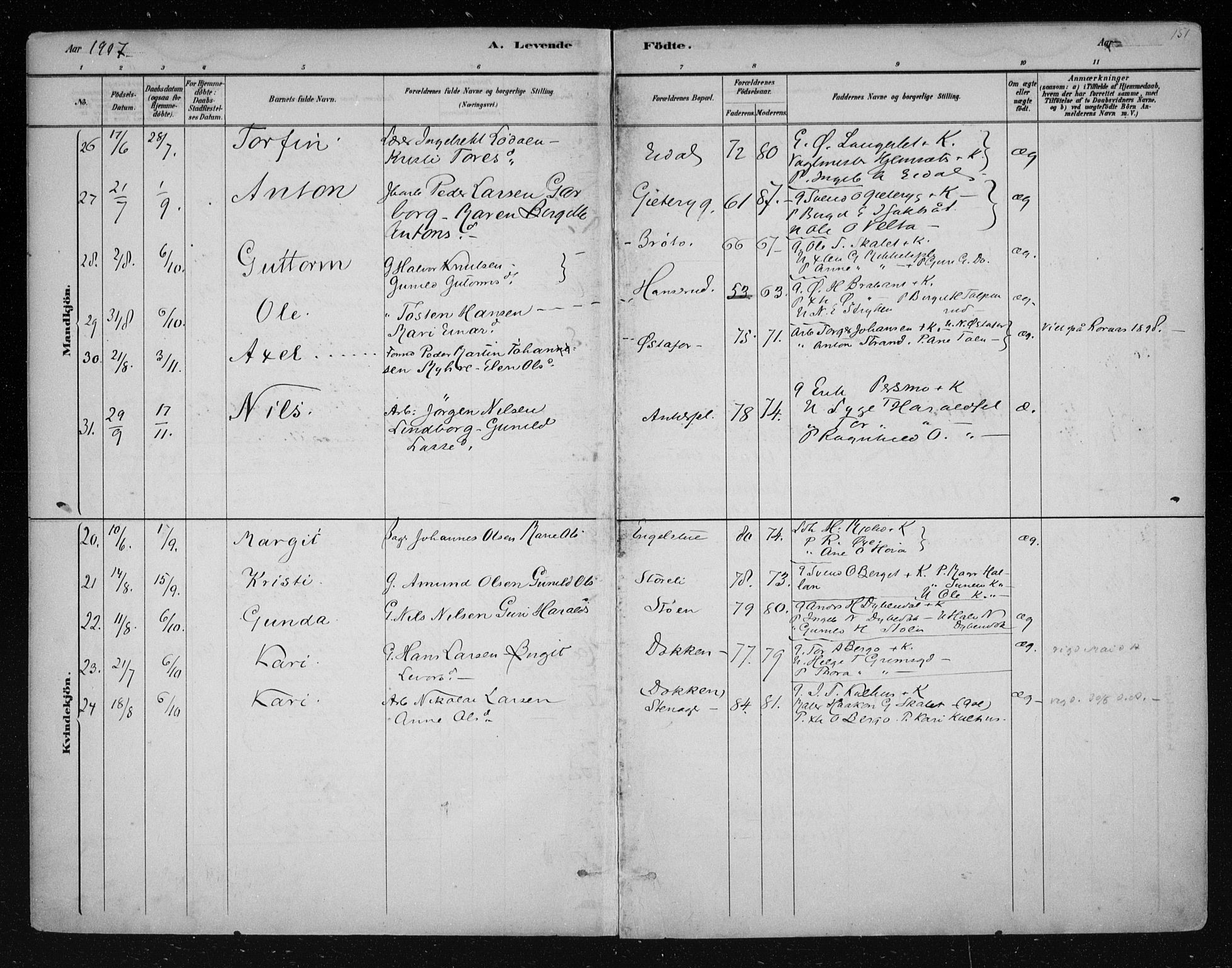 Nes kirkebøker, AV/SAKO-A-236/F/Fa/L0011: Parish register (official) no. 11, 1881-1912, p. 151