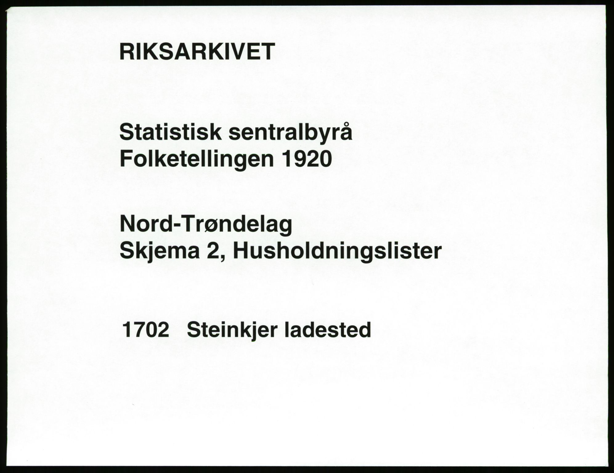 SAT, 1920 census for Steinkjer, 1920, p. 1004