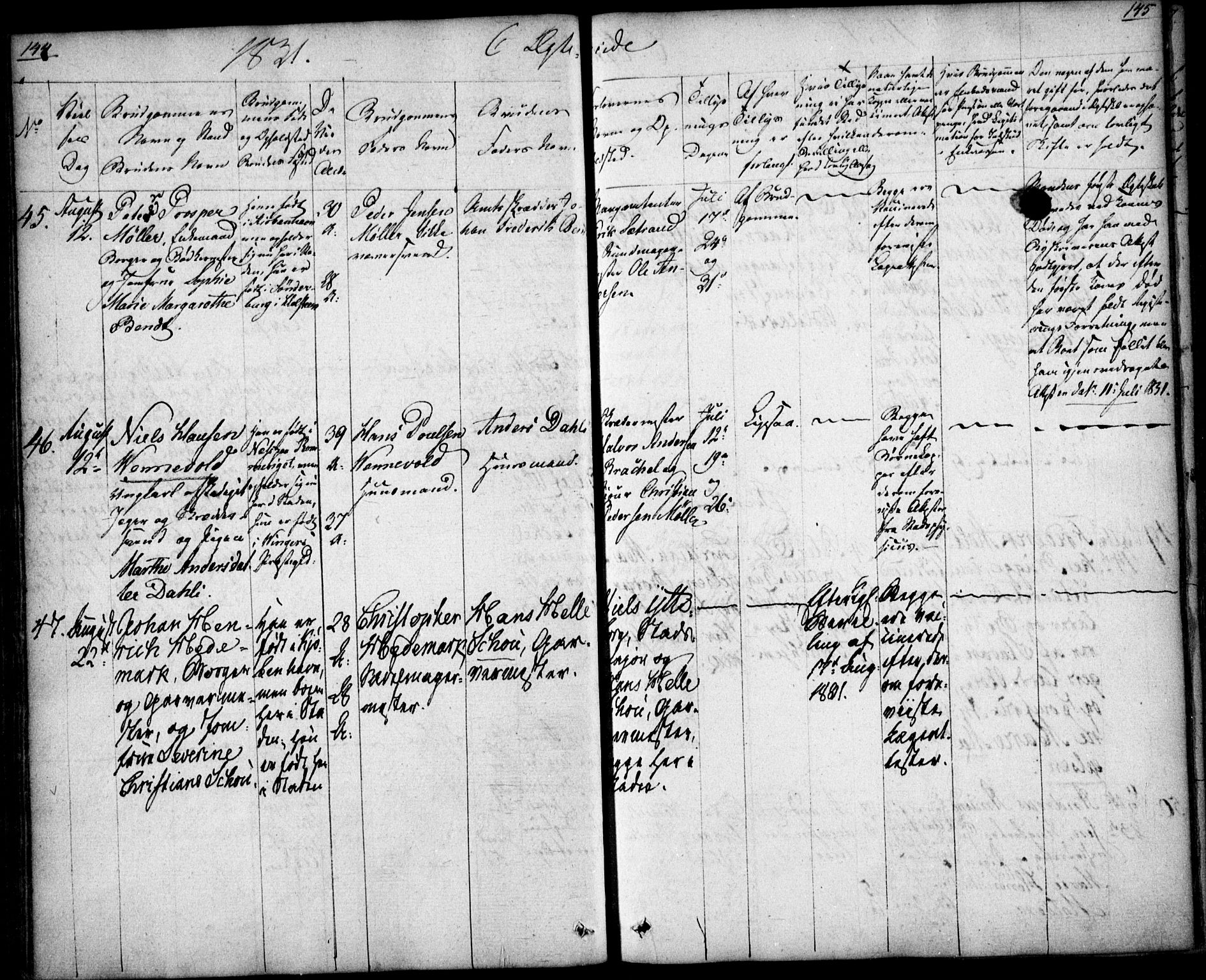 Oslo domkirke Kirkebøker, AV/SAO-A-10752/F/Fa/L0019: Parish register (official) no. 19, 1828-1847, p. 144-145