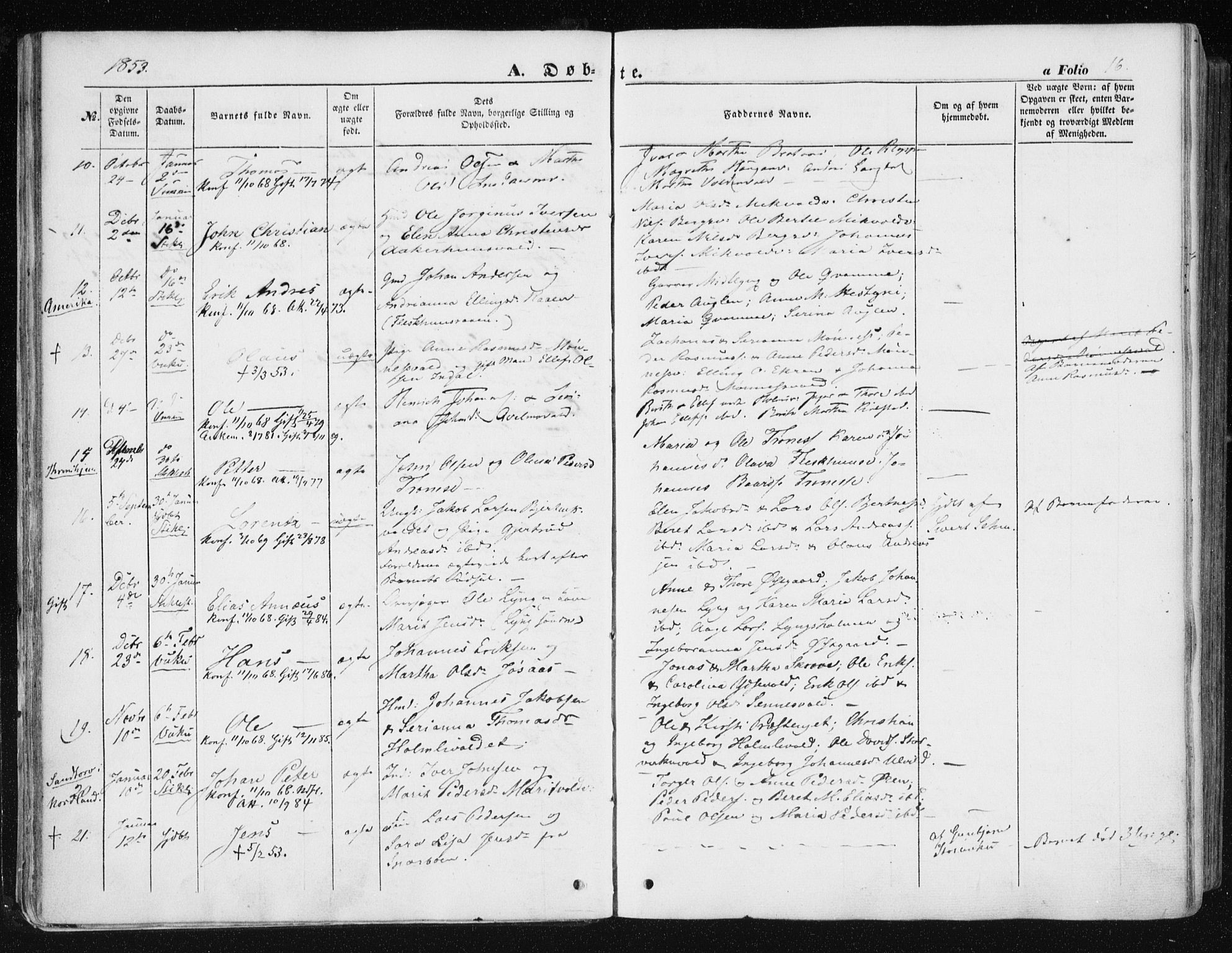 Ministerialprotokoller, klokkerbøker og fødselsregistre - Nord-Trøndelag, SAT/A-1458/723/L0240: Parish register (official) no. 723A09, 1852-1860, p. 16