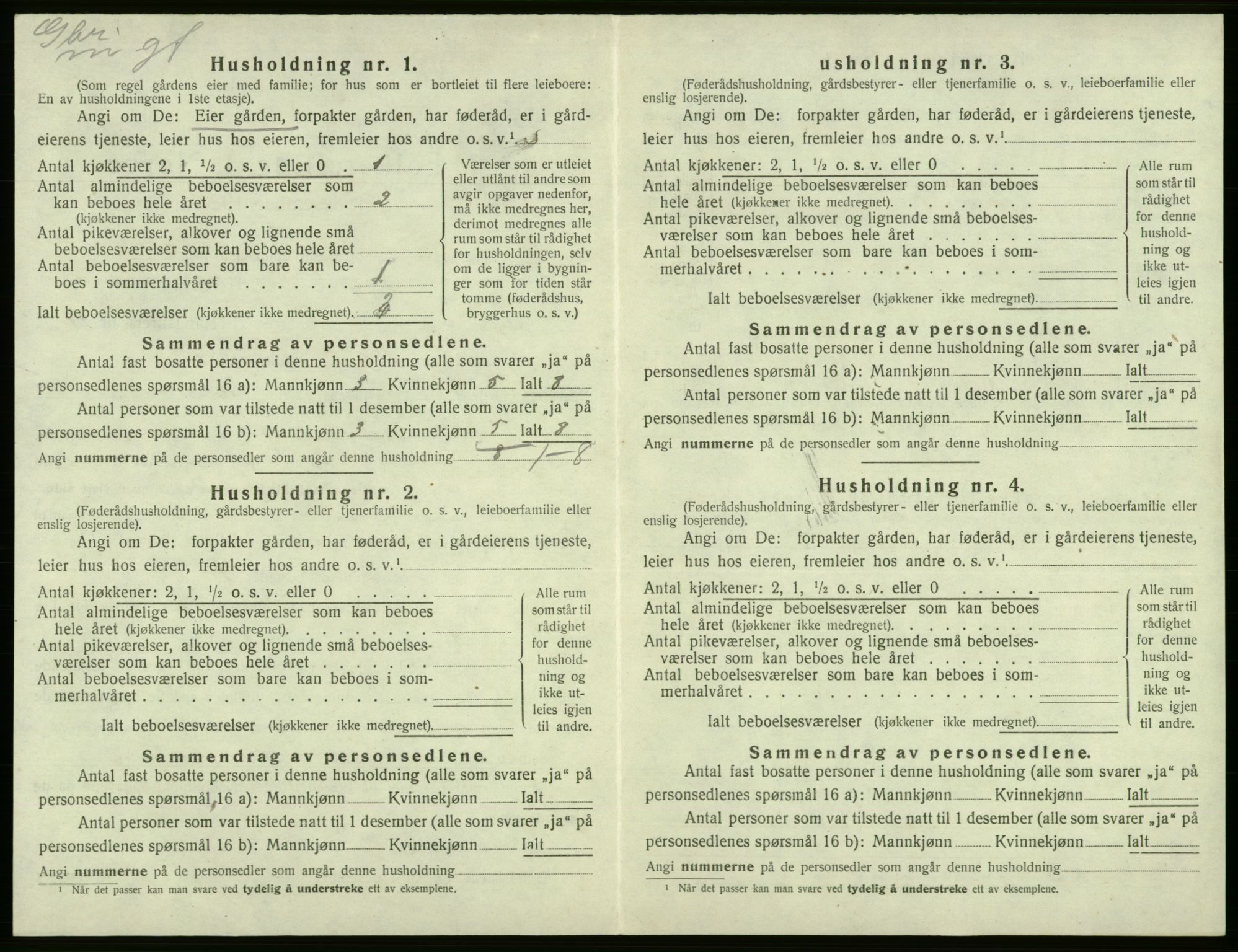 SAB, 1920 census for Tysnes, 1920, p. 1609