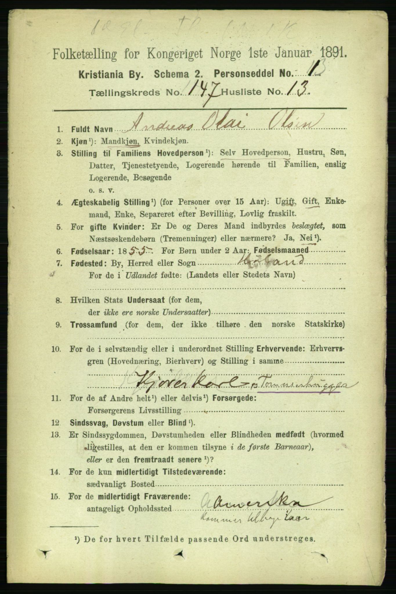 RA, 1891 census for 0301 Kristiania, 1891, p. 81982