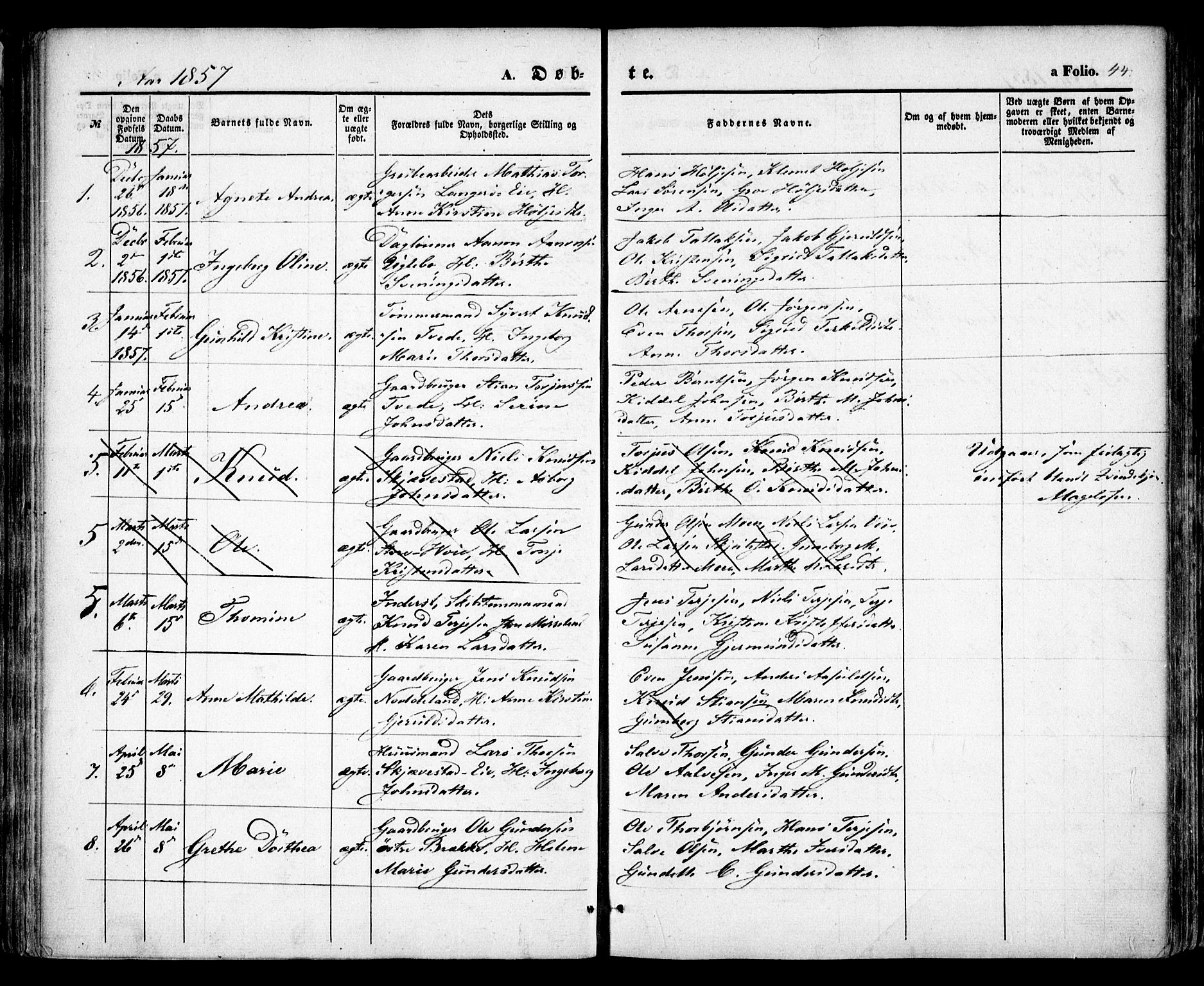 Austre Moland sokneprestkontor, SAK/1111-0001/F/Fa/Faa/L0007: Parish register (official) no. A 7, 1847-1857, p. 44