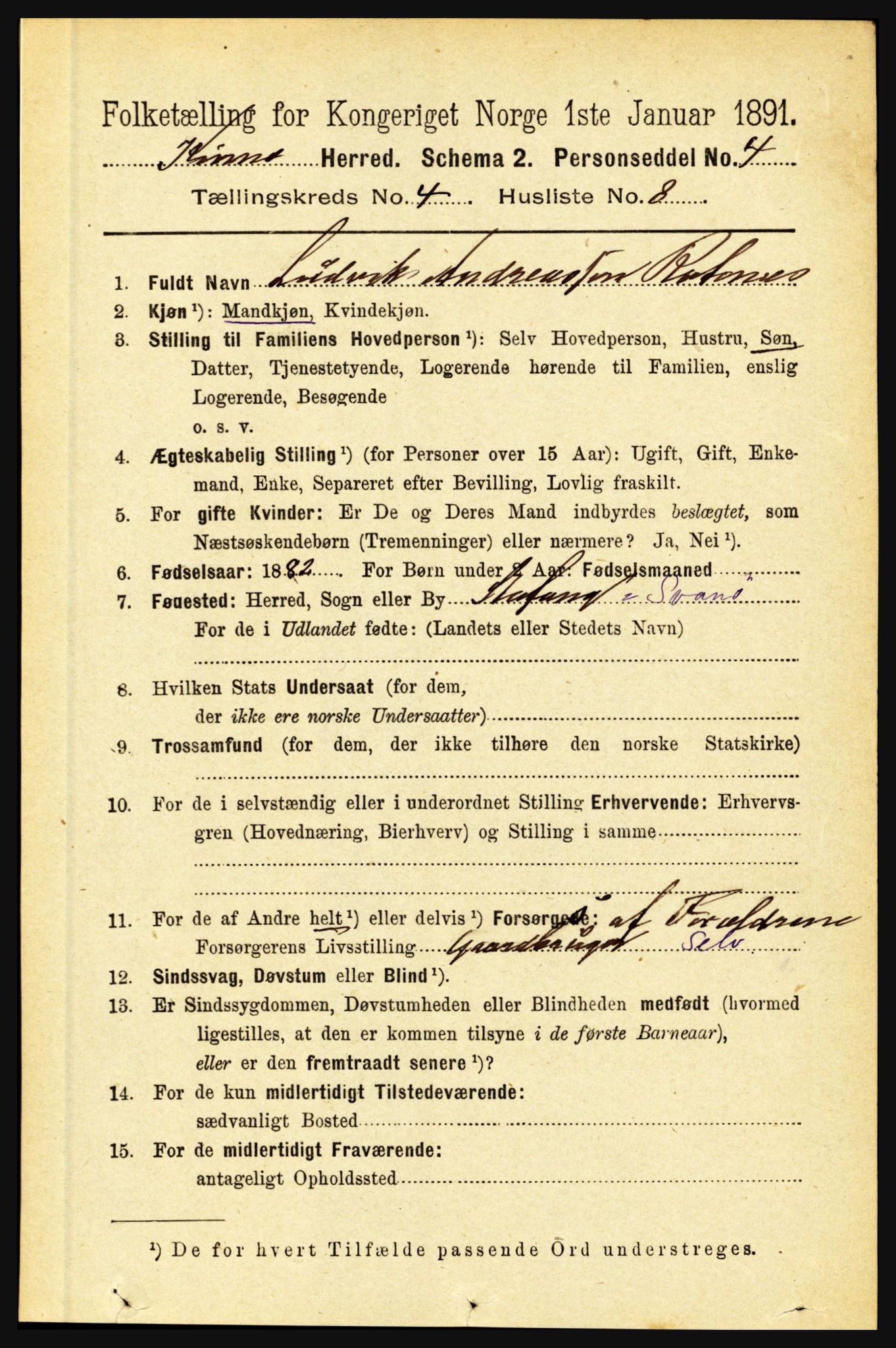 RA, 1891 census for 1437 Kinn, 1891, p. 1373