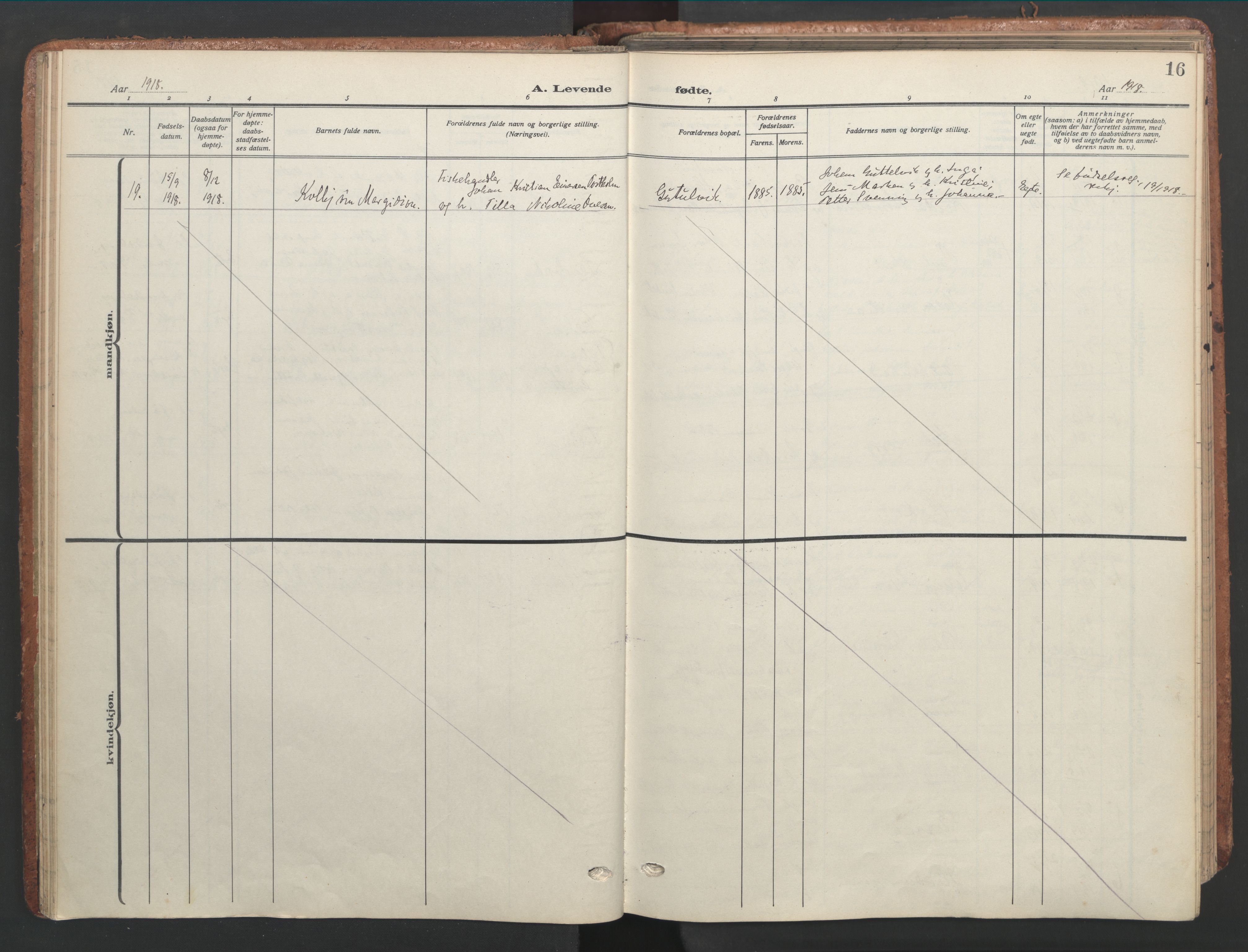 Ministerialprotokoller, klokkerbøker og fødselsregistre - Sør-Trøndelag, SAT/A-1456/656/L0694: Parish register (official) no. 656A03, 1914-1931, p. 16