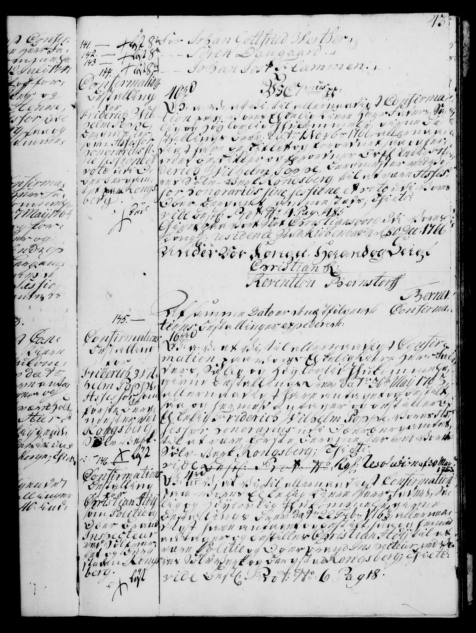 Rentekammeret, Kammerkanselliet, RA/EA-3111/G/Gg/Ggg/L0003: Norsk konfirmasjonsbestallingsprotokoll med register (merket RK 53.33), 1766-1772, p. 43