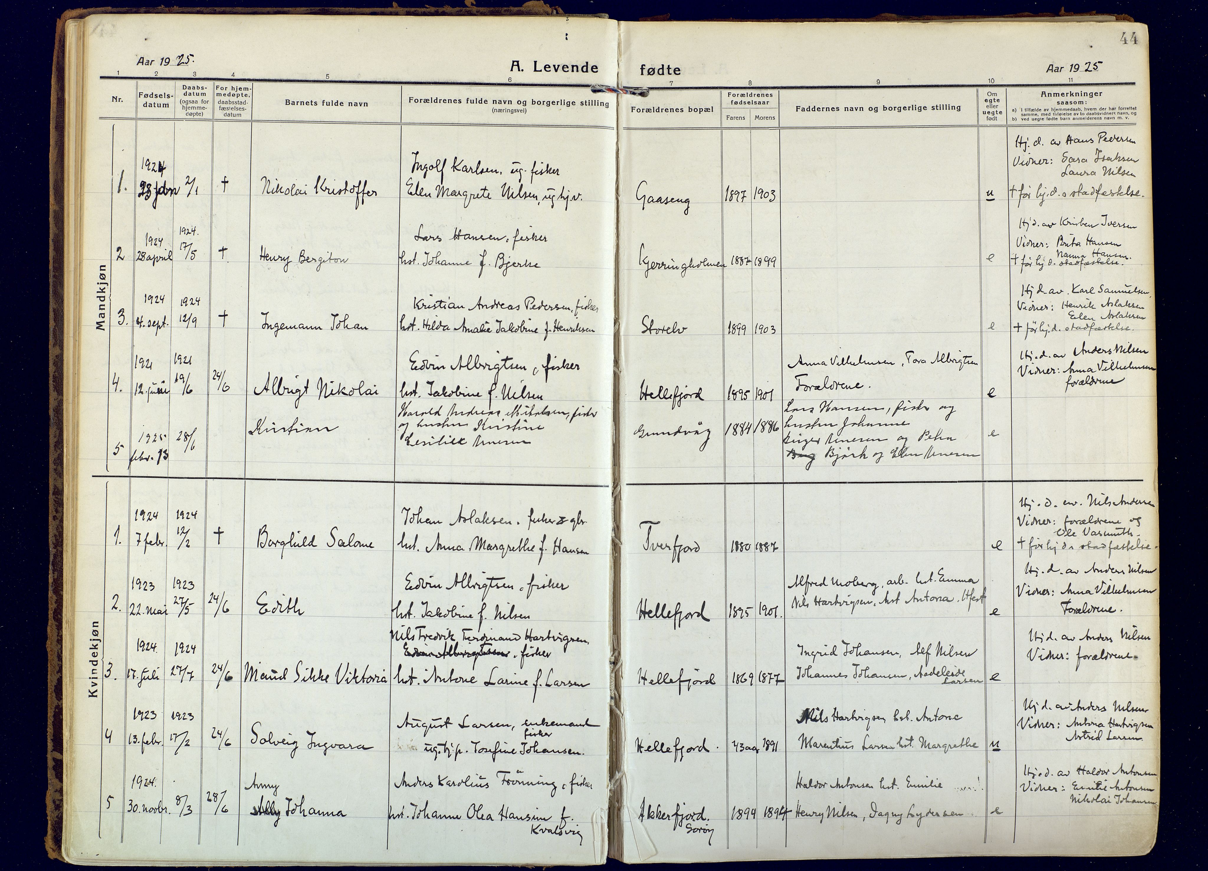 Hammerfest sokneprestkontor, AV/SATØ-S-1347/H/Ha/L0018.kirke: Parish register (official) no. 18, 1918-1933, p. 44