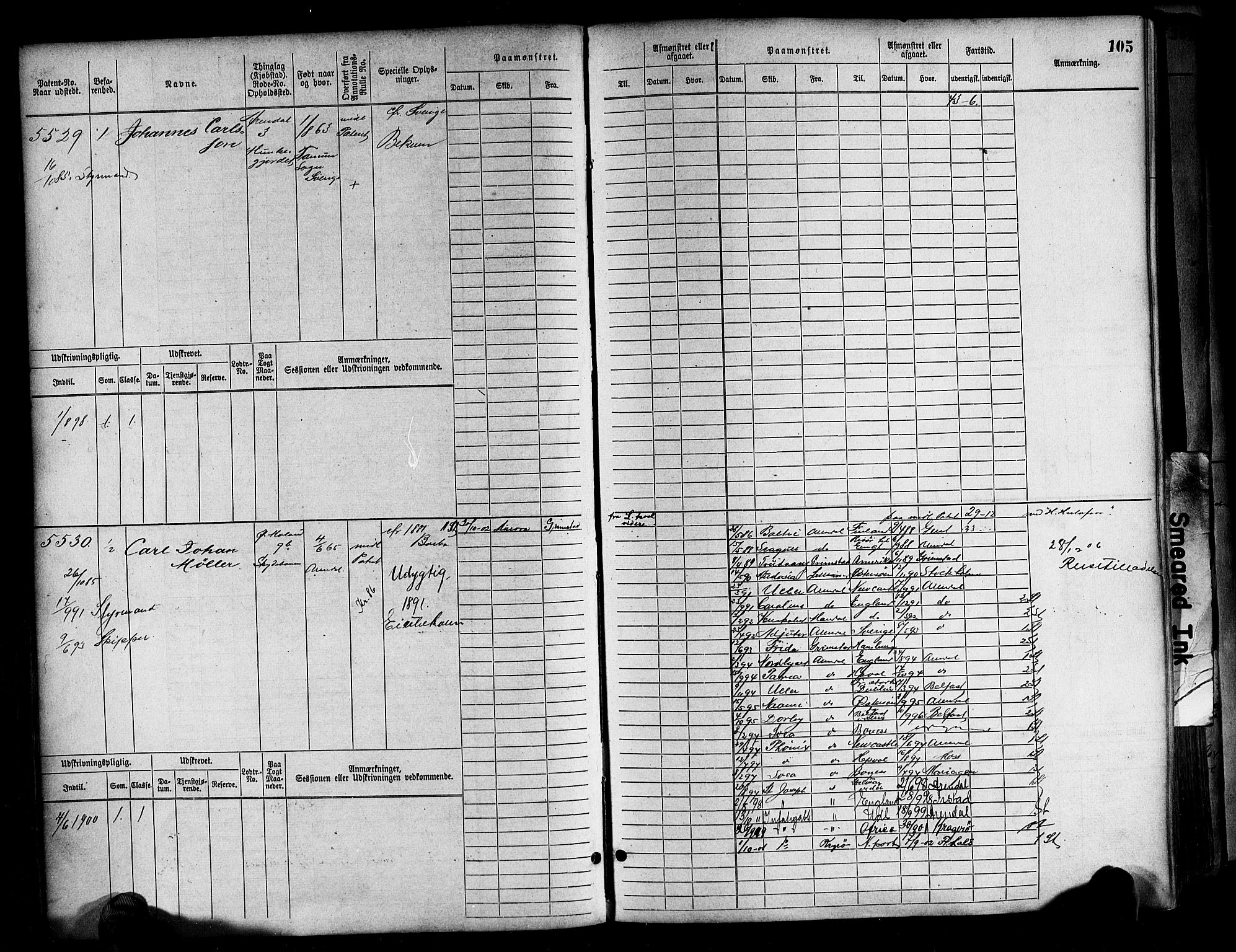 Arendal mønstringskrets, AV/SAK-2031-0012/F/Fb/L0017: Hovedrulle A nr 5323-6076, S-15, 1884-1892, p. 105