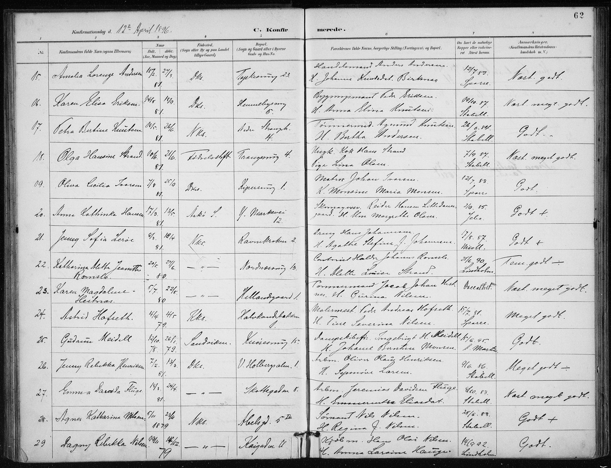 Nykirken Sokneprestembete, SAB/A-77101/H/Haa/L0028: Parish register (official) no. C 7, 1887-1913, p. 62