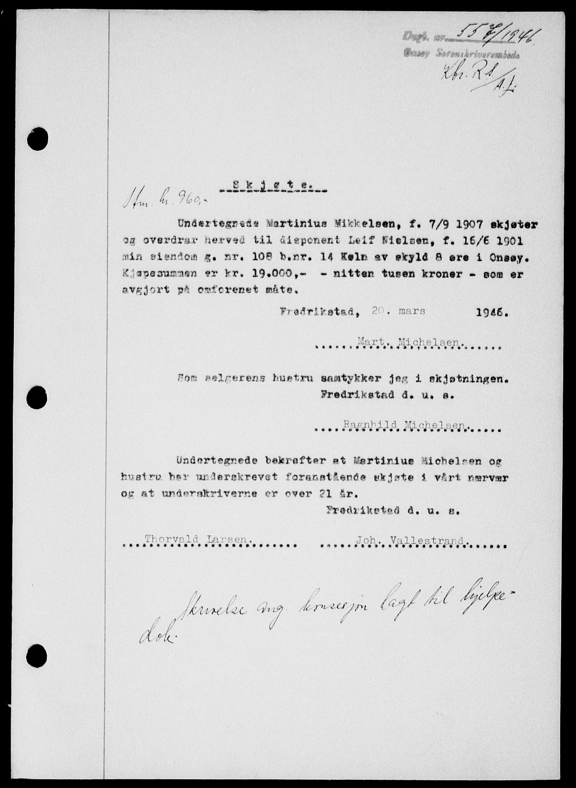 Onsøy sorenskriveri, SAO/A-10474/G/Ga/Gab/L0015: Mortgage book no. II A-15, 1945-1946, Diary no: : 557/1946