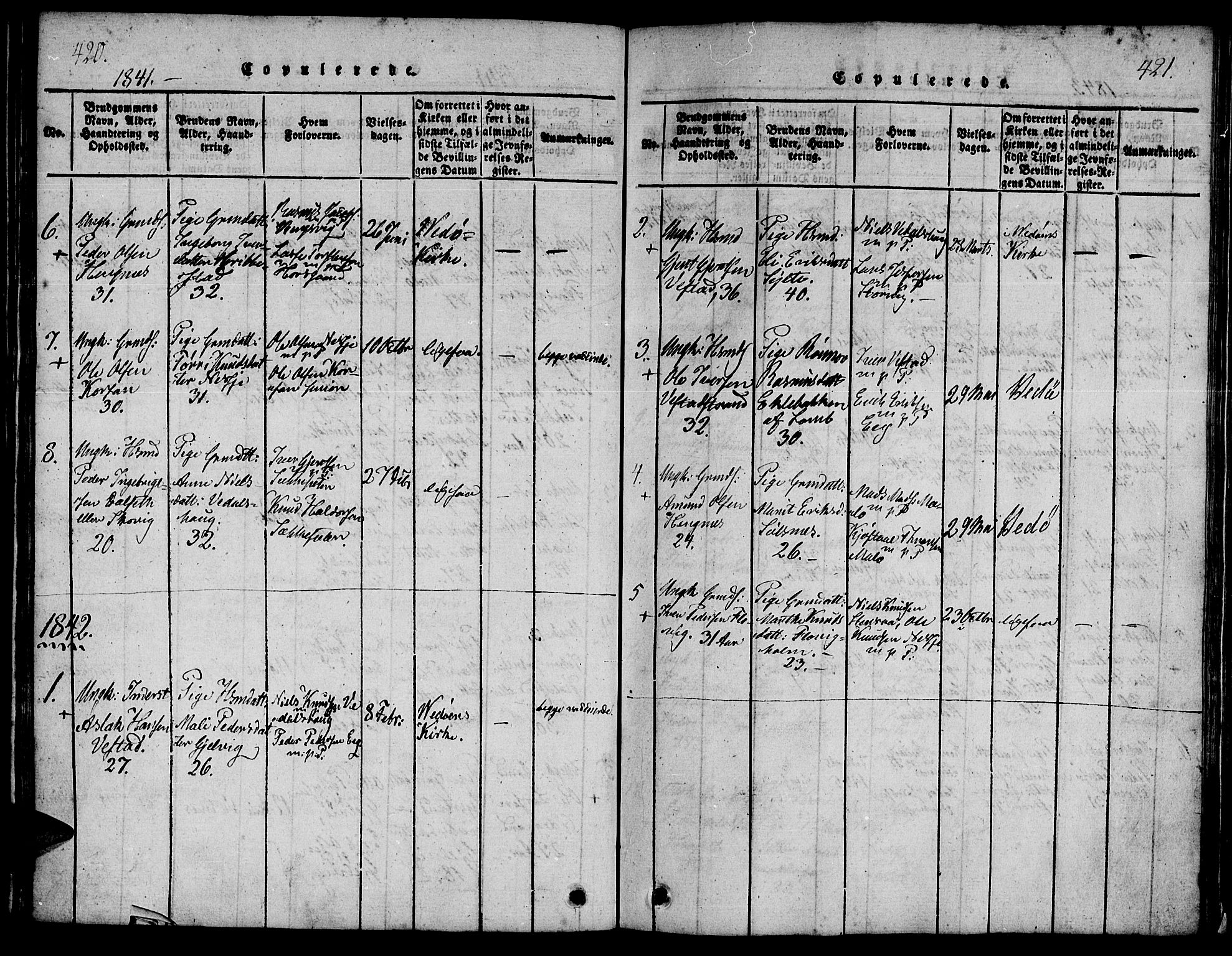 Ministerialprotokoller, klokkerbøker og fødselsregistre - Møre og Romsdal, SAT/A-1454/547/L0602: Parish register (official) no. 547A04, 1818-1845, p. 420-421