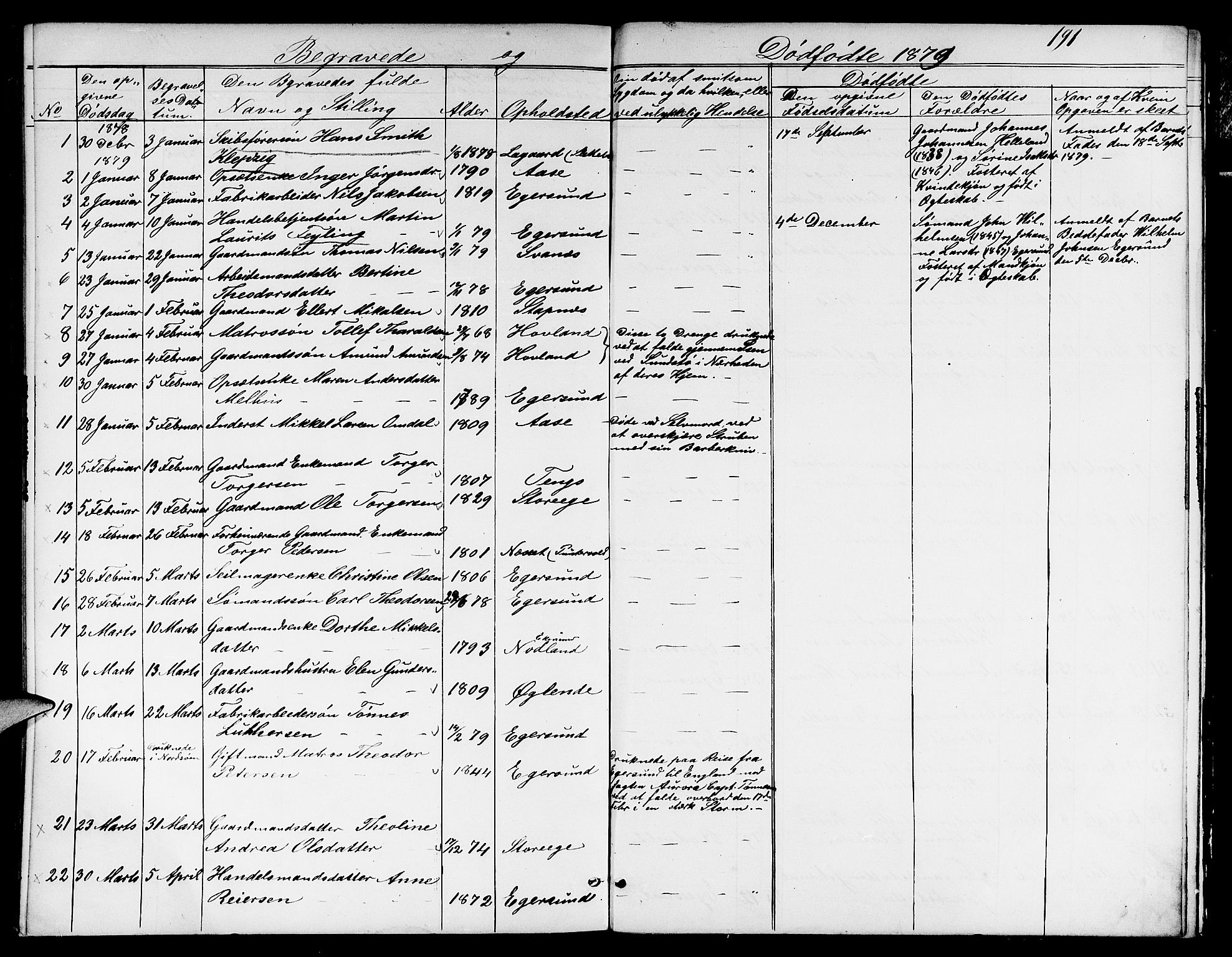 Eigersund sokneprestkontor, AV/SAST-A-101807/S09/L0005: Parish register (copy) no. B 5, 1872-1881, p. 191