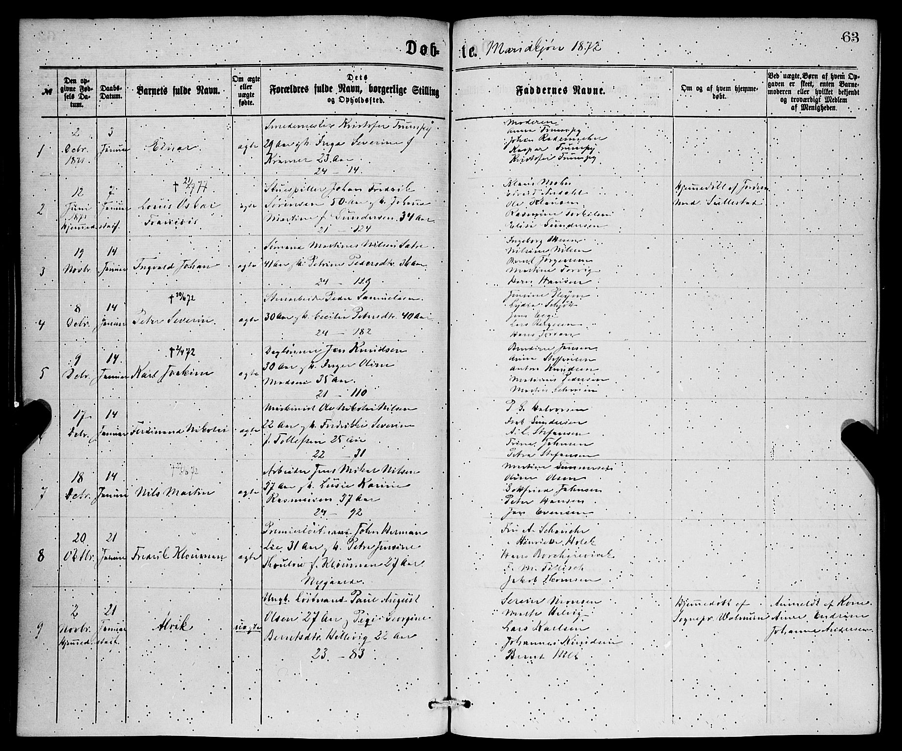 Korskirken sokneprestembete, SAB/A-76101/H/Hab: Parish register (copy) no. B 6, 1869-1874, p. 63
