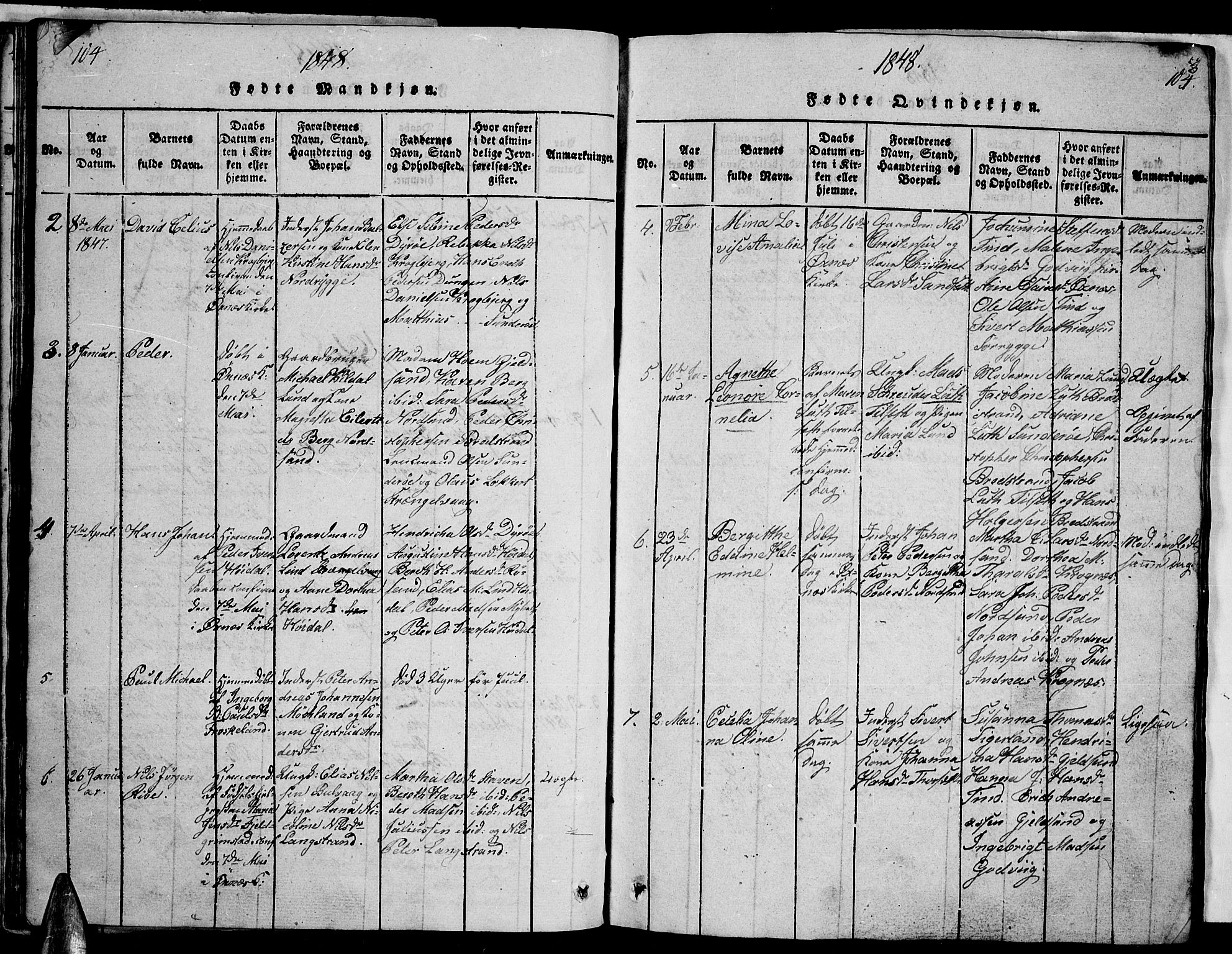 Ministerialprotokoller, klokkerbøker og fødselsregistre - Nordland, AV/SAT-A-1459/893/L1346: Parish register (copy) no. 893C01, 1820-1858, p. 104-105