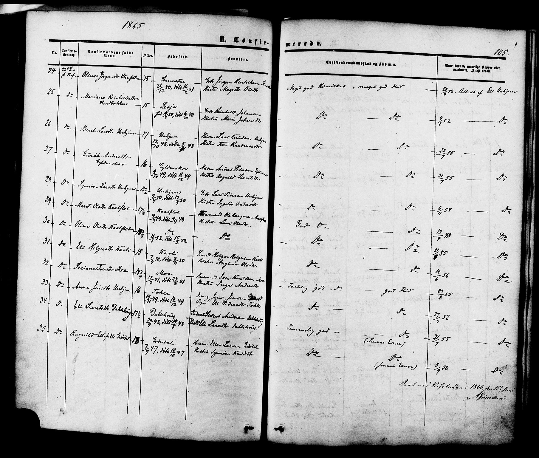 Ministerialprotokoller, klokkerbøker og fødselsregistre - Møre og Romsdal, AV/SAT-A-1454/545/L0586: Parish register (official) no. 545A02, 1854-1877, p. 105