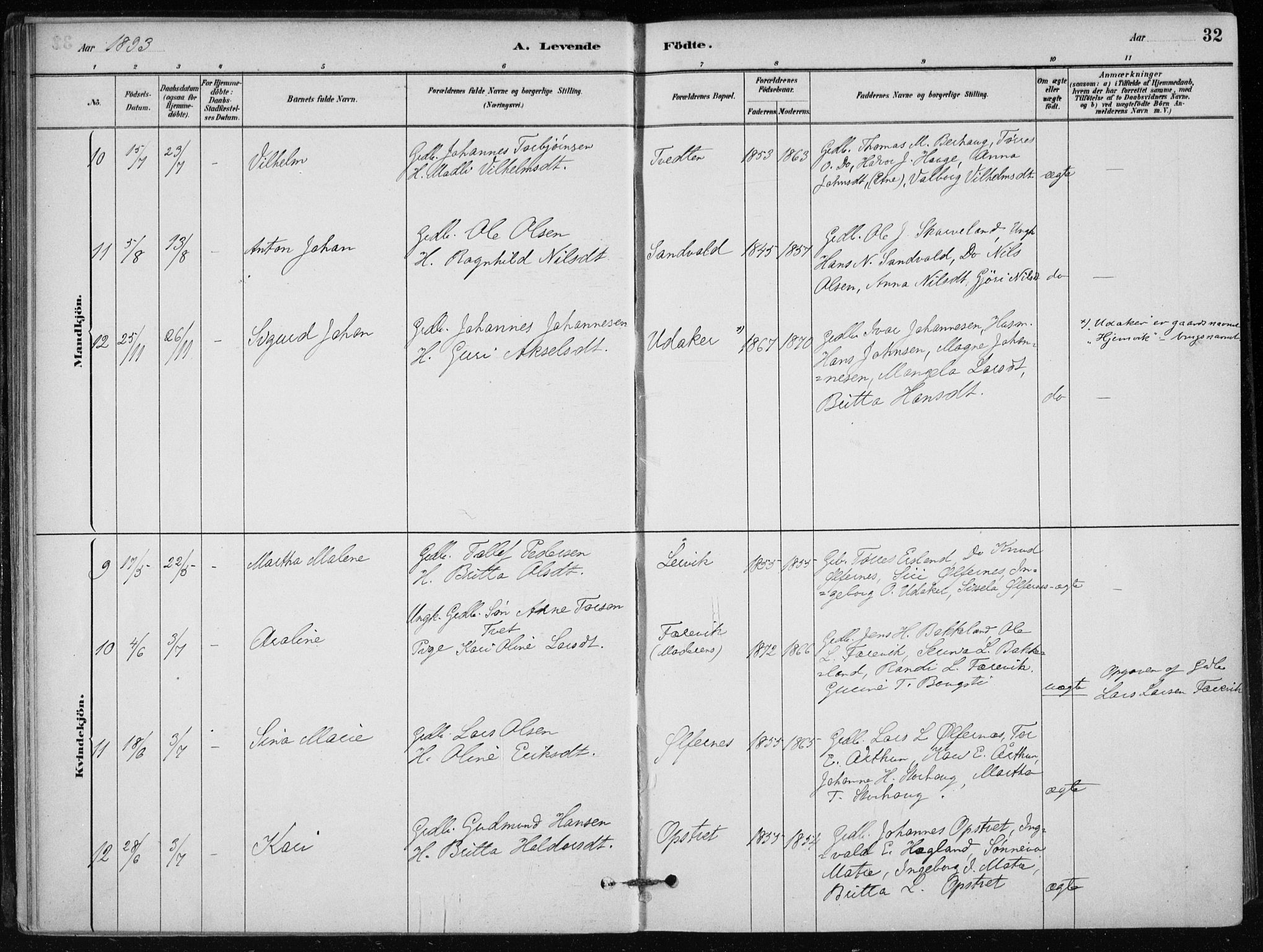 Skånevik sokneprestembete, SAB/A-77801/H/Haa: Parish register (official) no. C  1, 1879-1917, p. 32