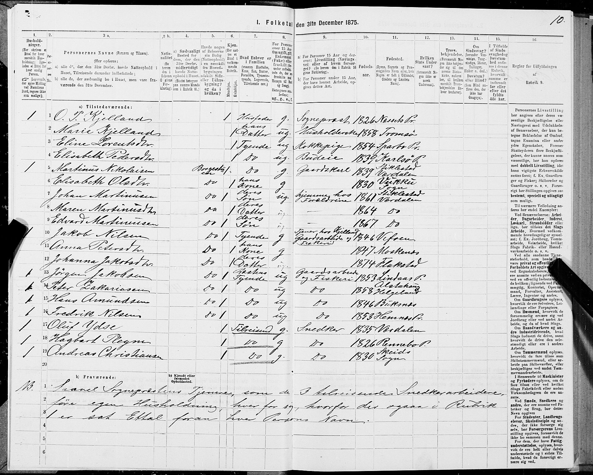 SAT, 1875 census for 1859P Flakstad, 1875, p. 1010