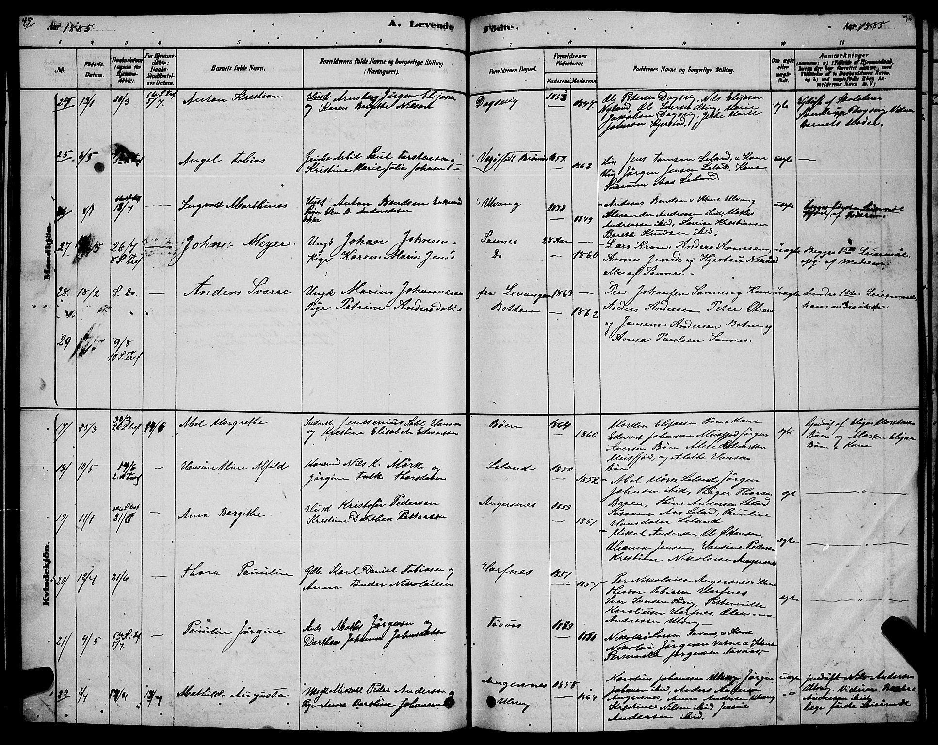 Ministerialprotokoller, klokkerbøker og fødselsregistre - Nordland, AV/SAT-A-1459/831/L0477: Parish register (copy) no. 831C04, 1878-1897, p. 45