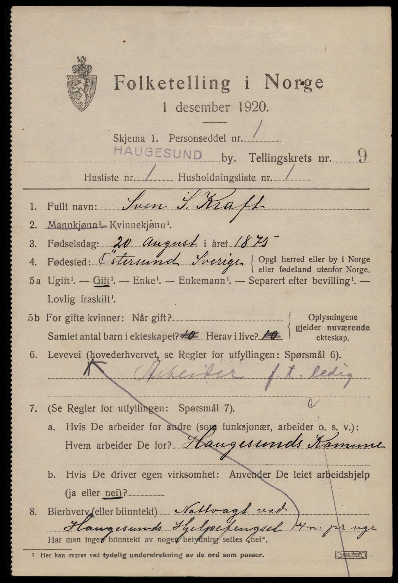 SAST, 1920 census for Haugesund, 1920, p. 32175