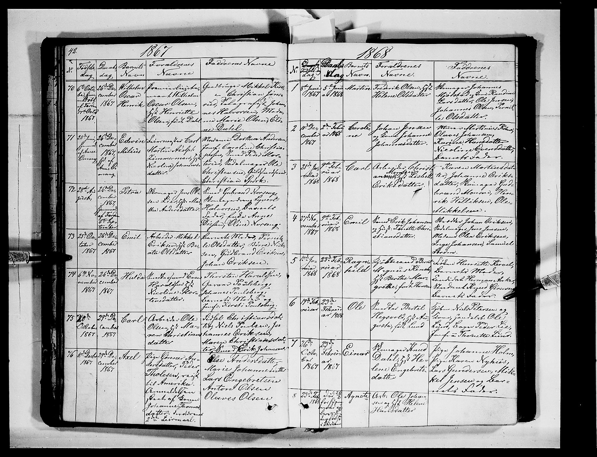 Vang prestekontor, Hedmark, SAH/PREST-008/H/Ha/Hab/L0011: Parish register (copy) no. 11, 1855-1878, p. 42