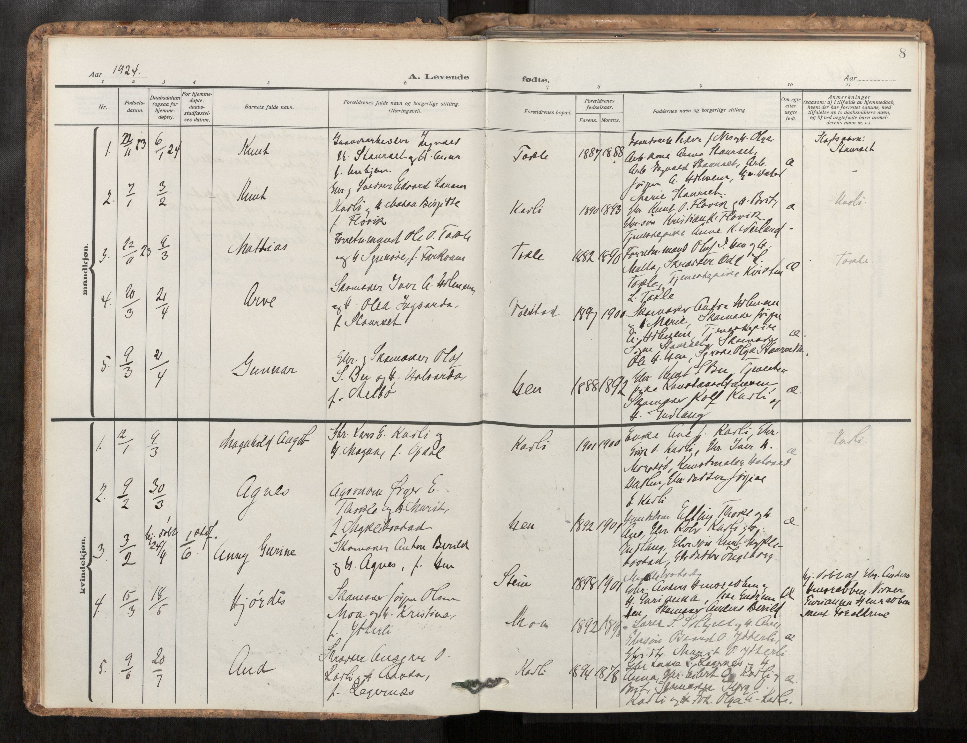 Ministerialprotokoller, klokkerbøker og fødselsregistre - Møre og Romsdal, AV/SAT-A-1454/545/L0596: Parish register (official) no. 545A04, 1921-1956, p. 8