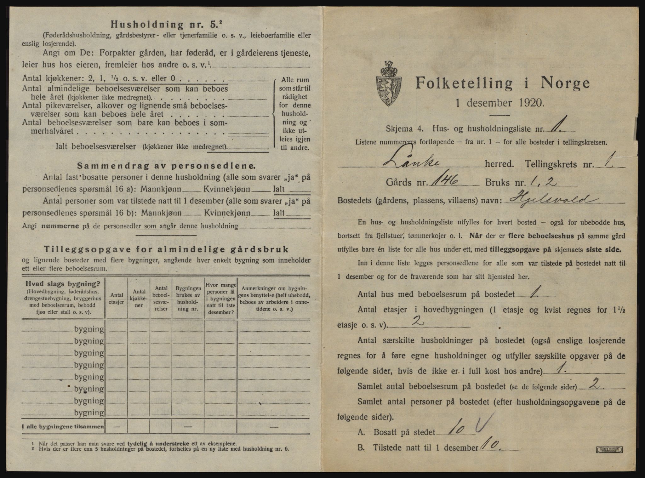 SAT, 1920 census for Lånke, 1920, p. 26