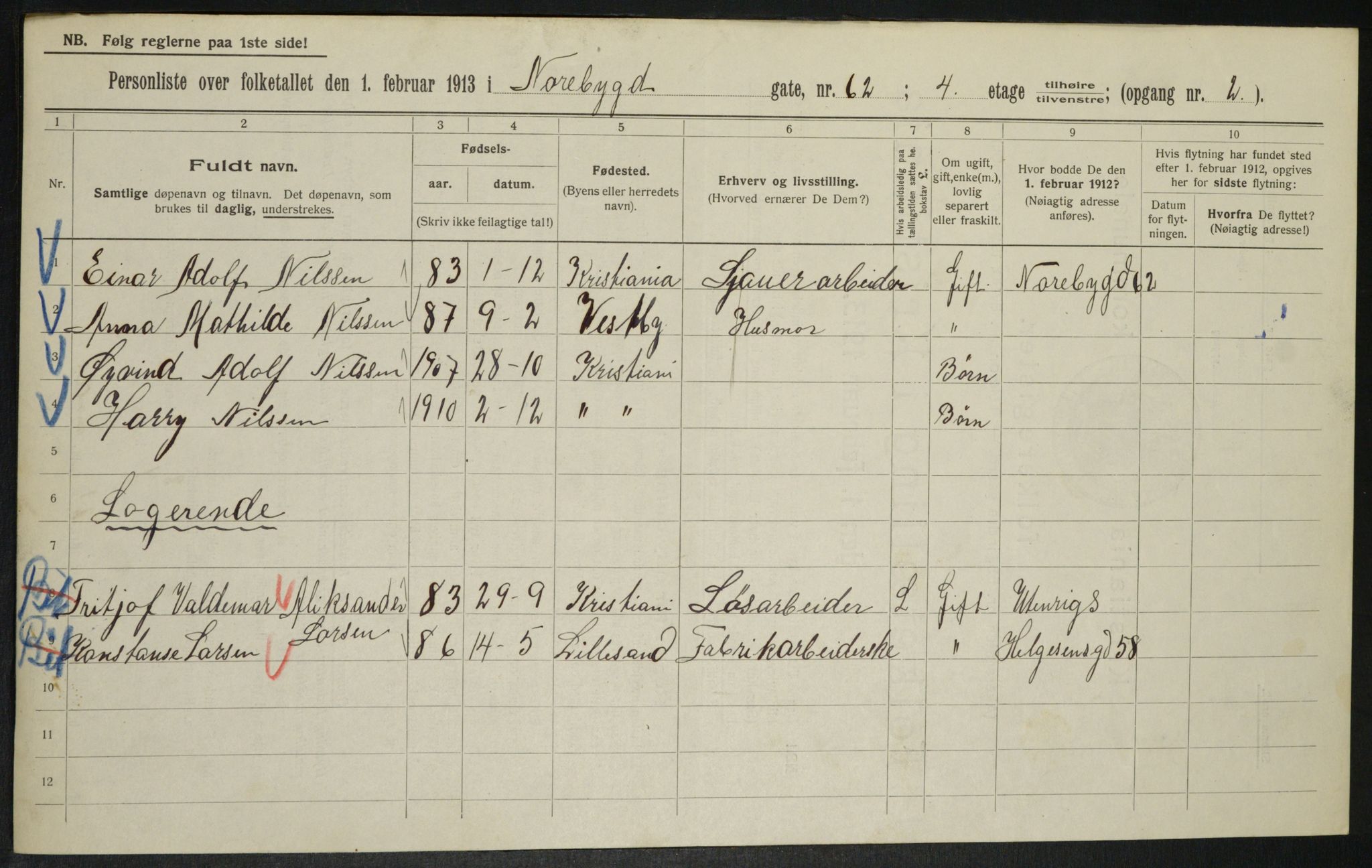 OBA, Municipal Census 1913 for Kristiania, 1913, p. 72191