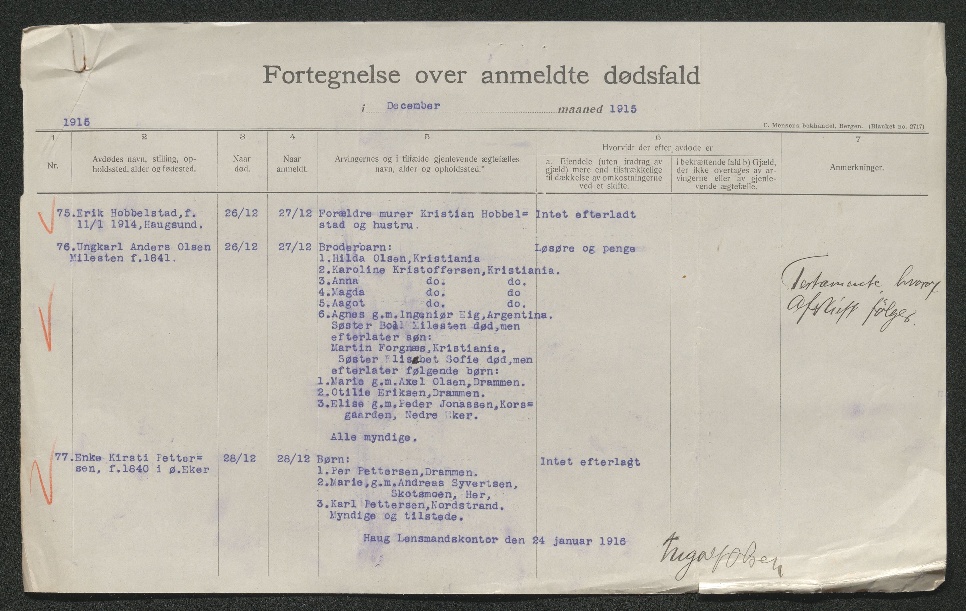 Eiker, Modum og Sigdal sorenskriveri, SAKO/A-123/H/Ha/Hab/L0037: Dødsfallsmeldinger, 1914-1915, p. 1011