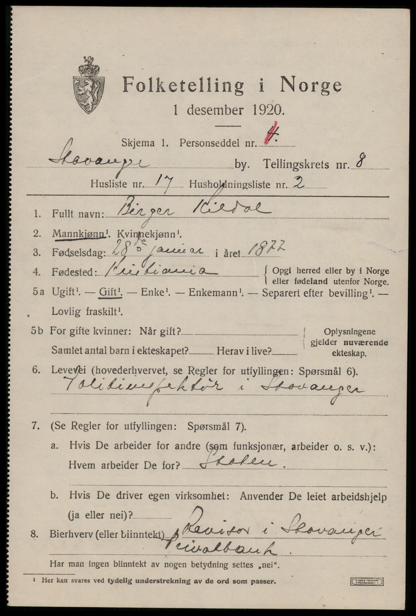 SAST, 1920 census for Stavanger, 1920, p. 47334