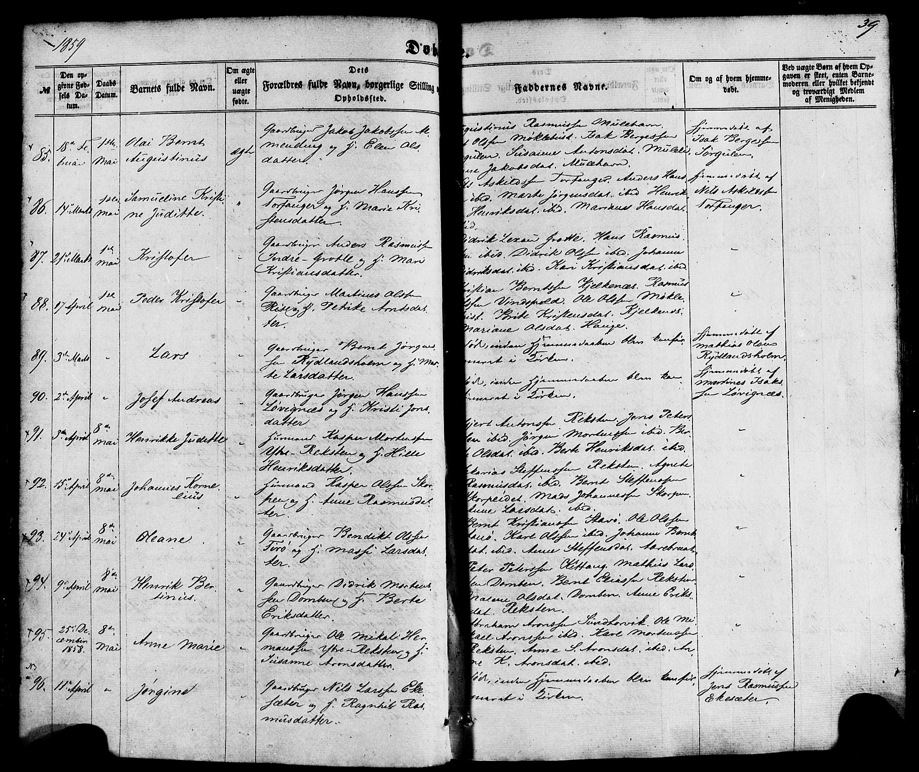Kinn sokneprestembete, SAB/A-80801/H/Haa/Haaa/L0006: Parish register (official) no. A 6, 1857-1885, p. 39