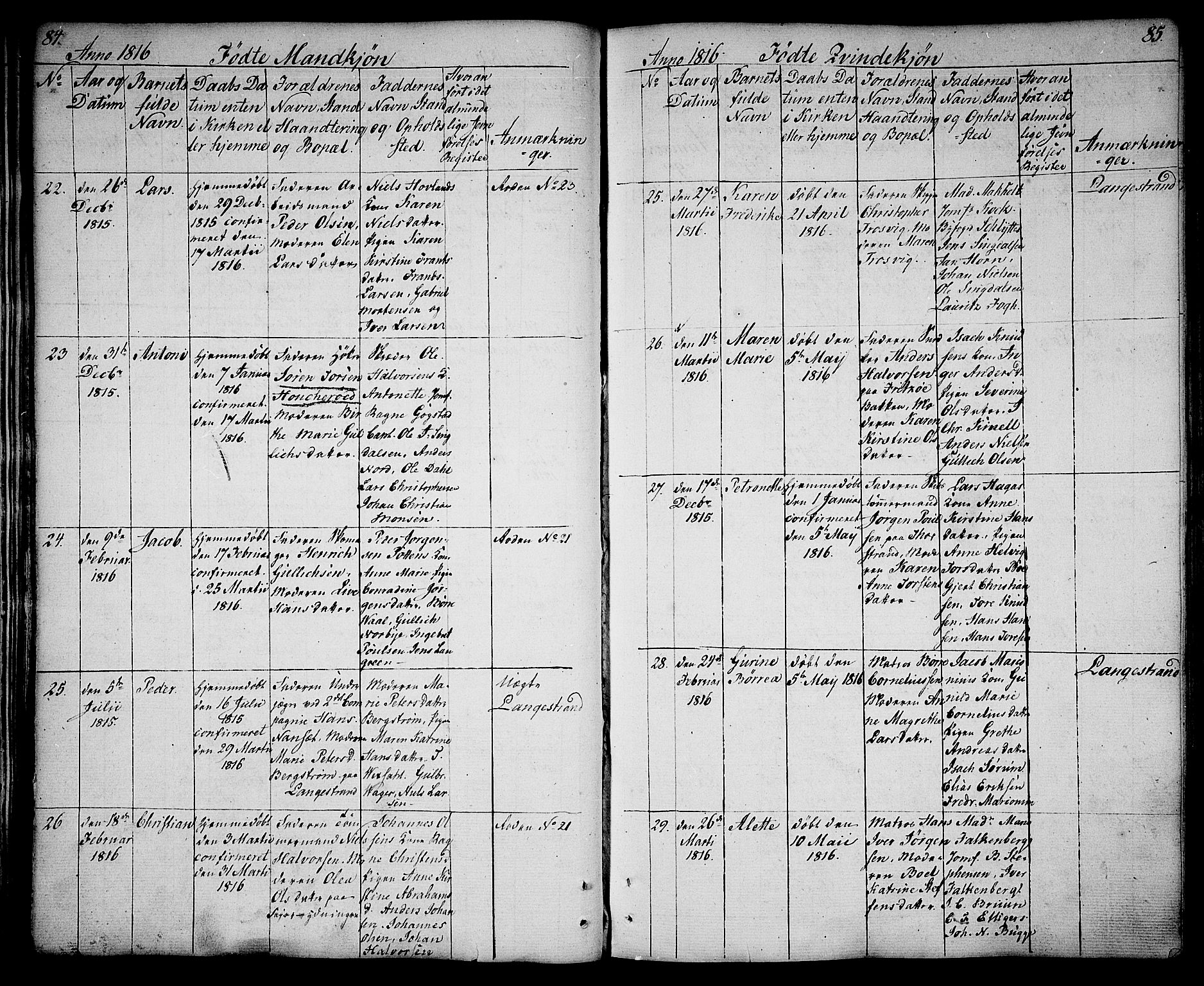 Larvik kirkebøker, AV/SAKO-A-352/G/Ga/L0002: Parish register (copy) no. I 2, 1807-1830, p. 84-85
