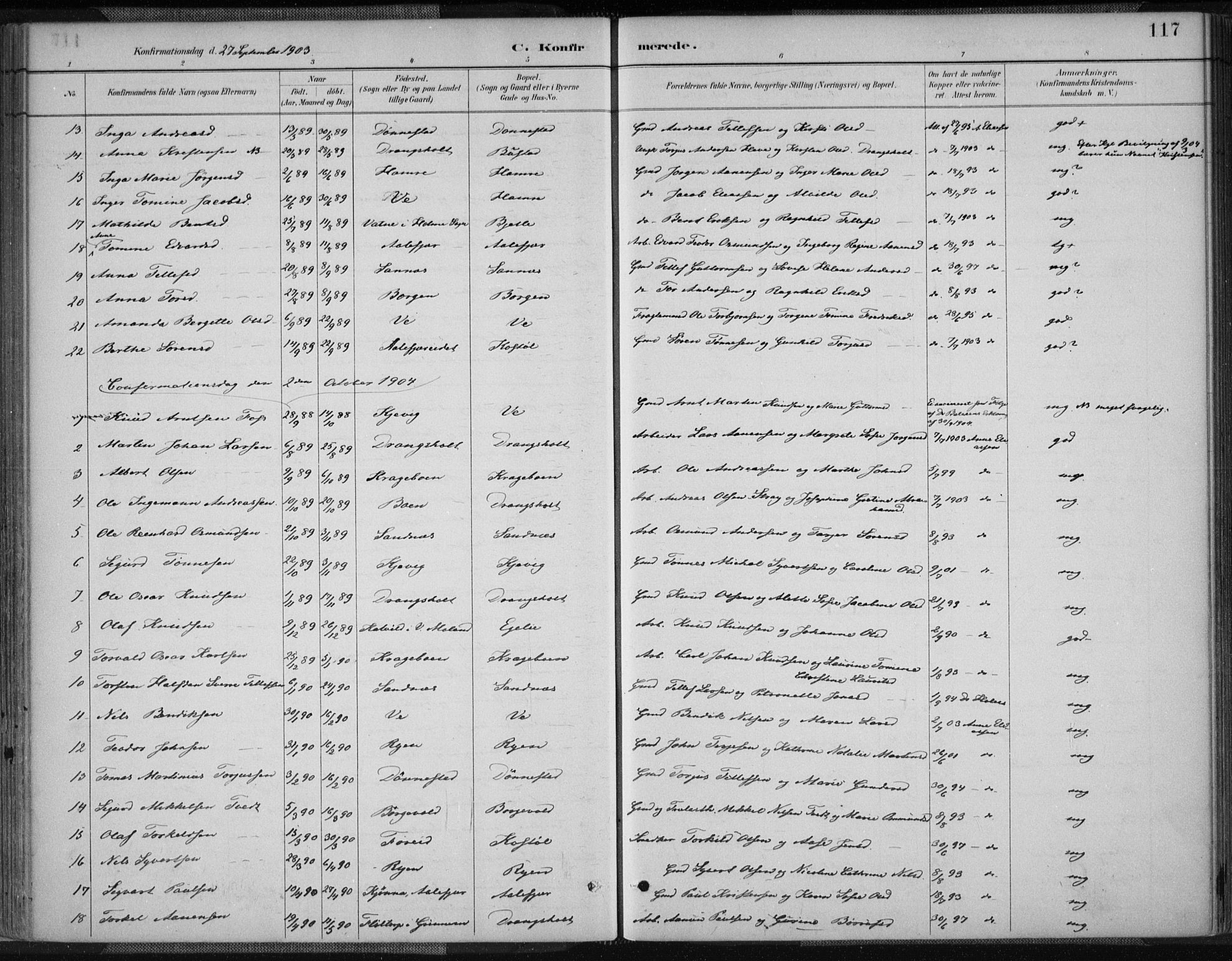 Tveit sokneprestkontor, AV/SAK-1111-0043/F/Fa/L0007: Parish register (official) no. A 7, 1887-1908, p. 117