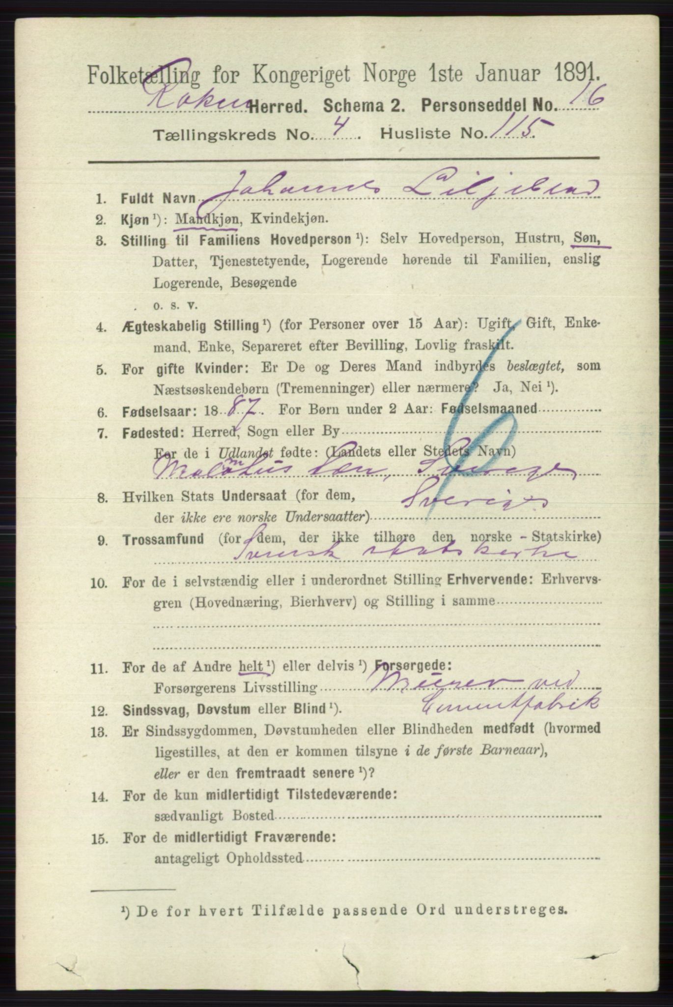 RA, 1891 census for 0627 Røyken, 1891, p. 2760