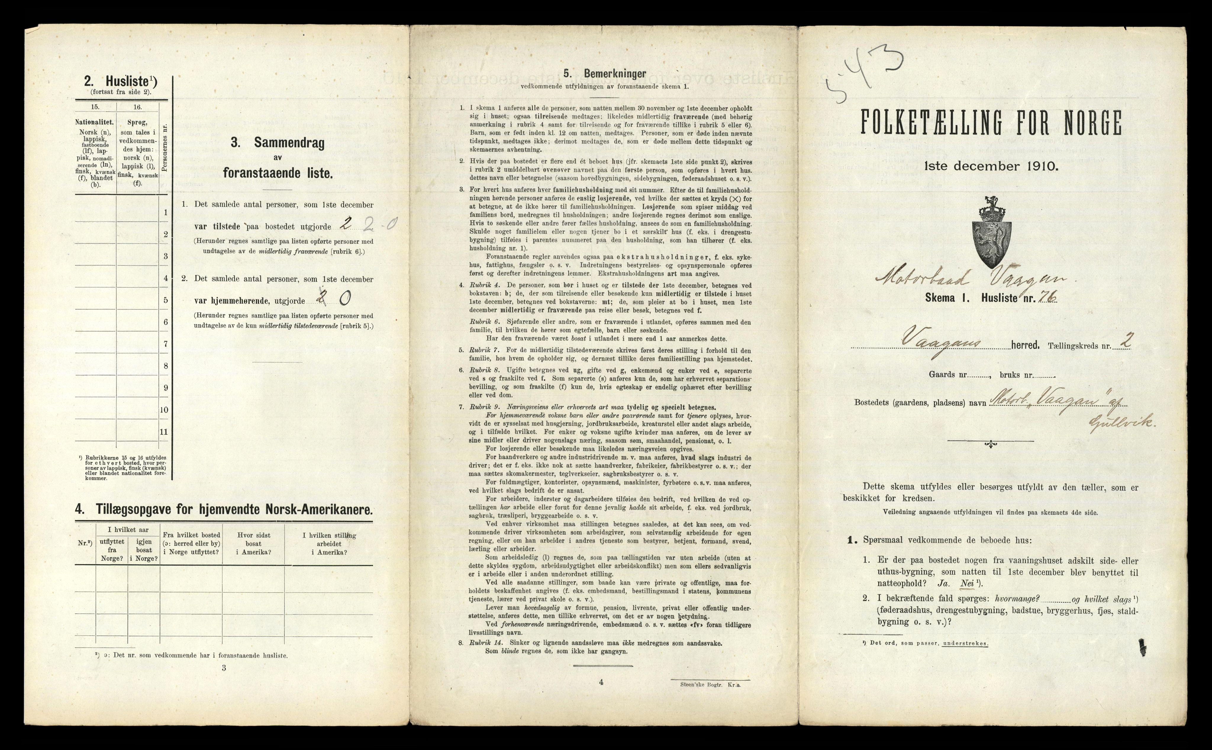 RA, 1910 census for Vågan, 1910, p. 263