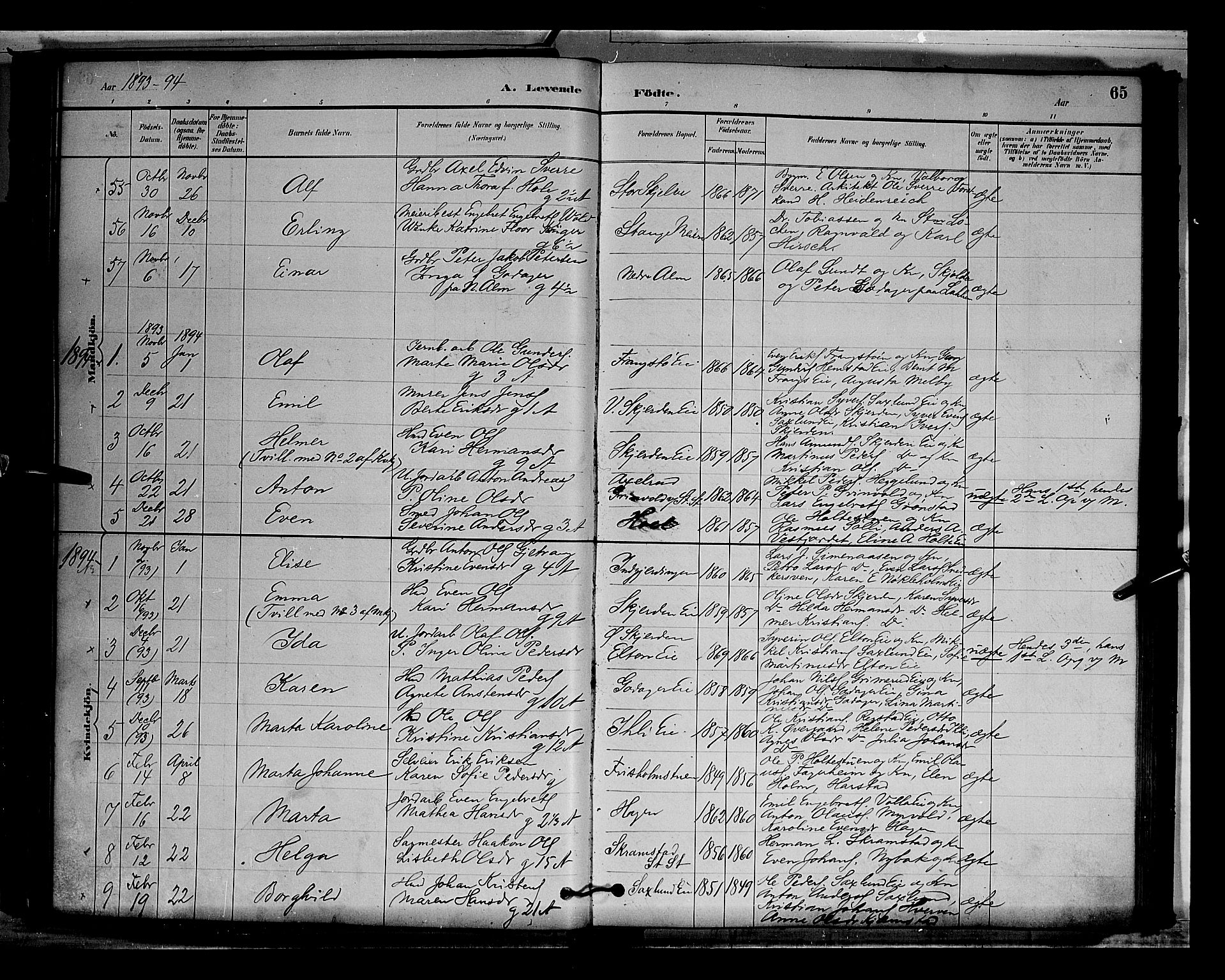 Stange prestekontor, AV/SAH-PREST-002/L/L0009: Parish register (copy) no. 9, 1883-1899, p. 65