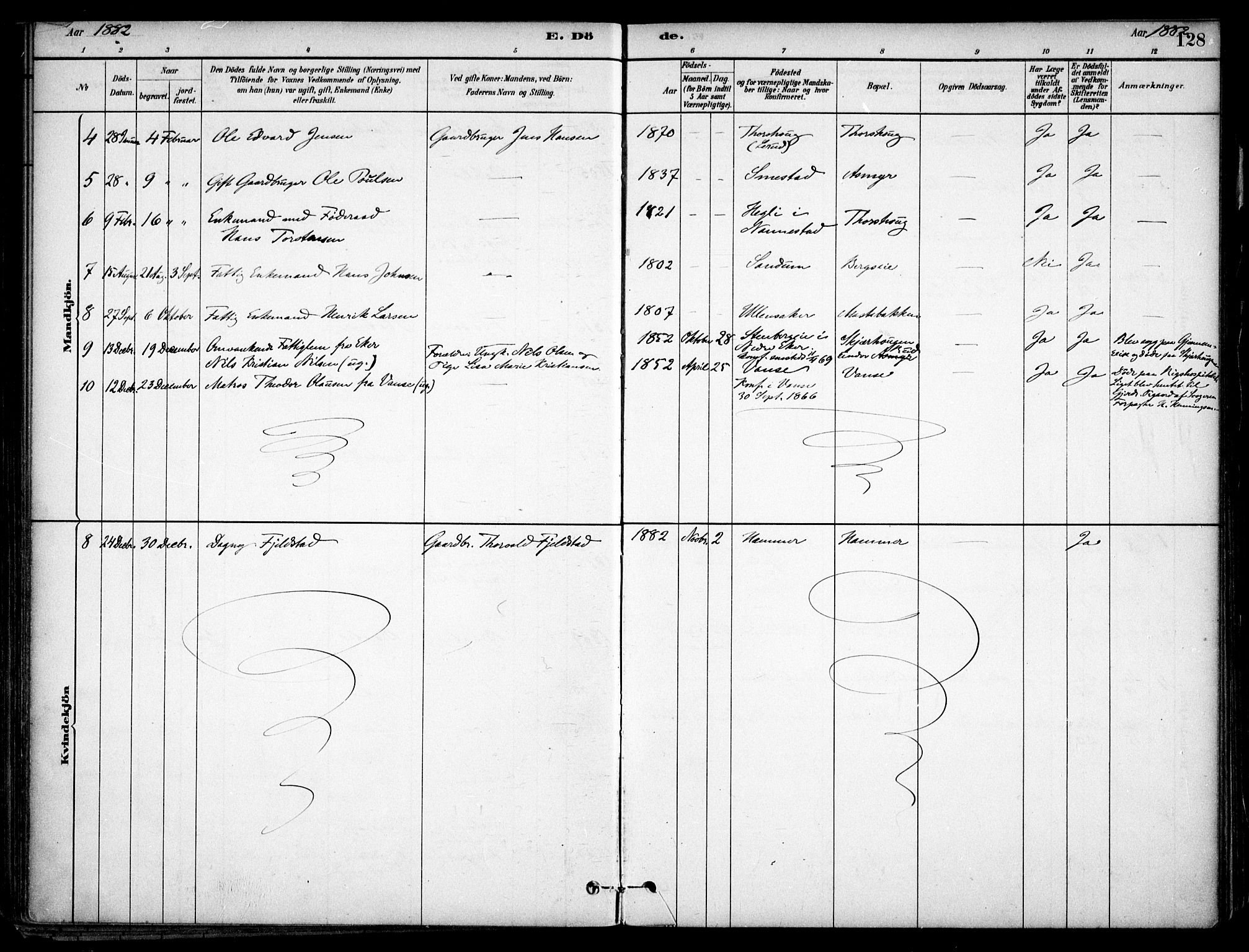 Gjerdrum prestekontor Kirkebøker, SAO/A-10412b/F/Fa/L0009: Parish register (official) no. I 9, 1881-1916, p. 128
