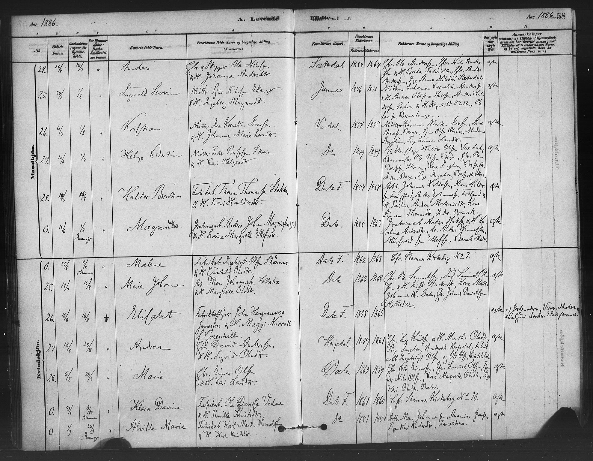 Bruvik Sokneprestembete, AV/SAB-A-74701/H/Haa: Parish register (official) no. B 1, 1878-1904, p. 58