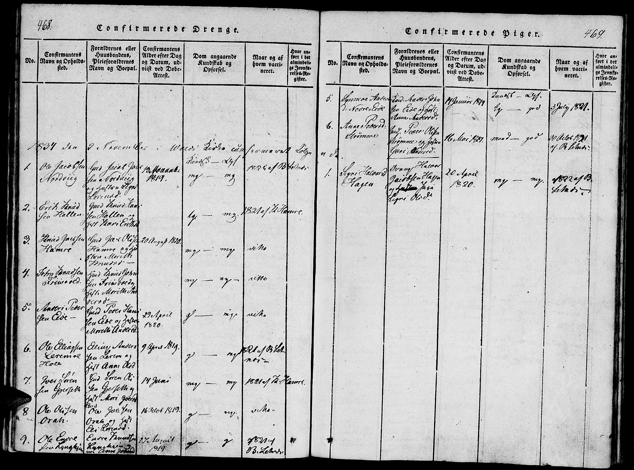 Ministerialprotokoller, klokkerbøker og fødselsregistre - Møre og Romsdal, SAT/A-1454/542/L0551: Parish register (official) no. 542A01, 1818-1853, p. 468-469