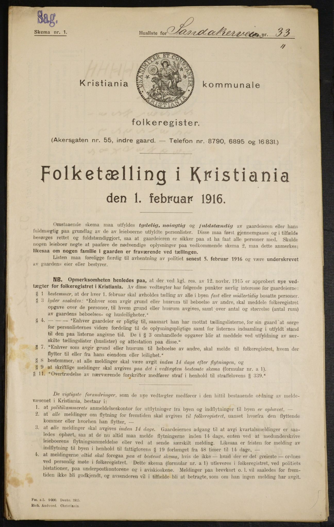 OBA, Municipal Census 1916 for Kristiania, 1916, p. 89249