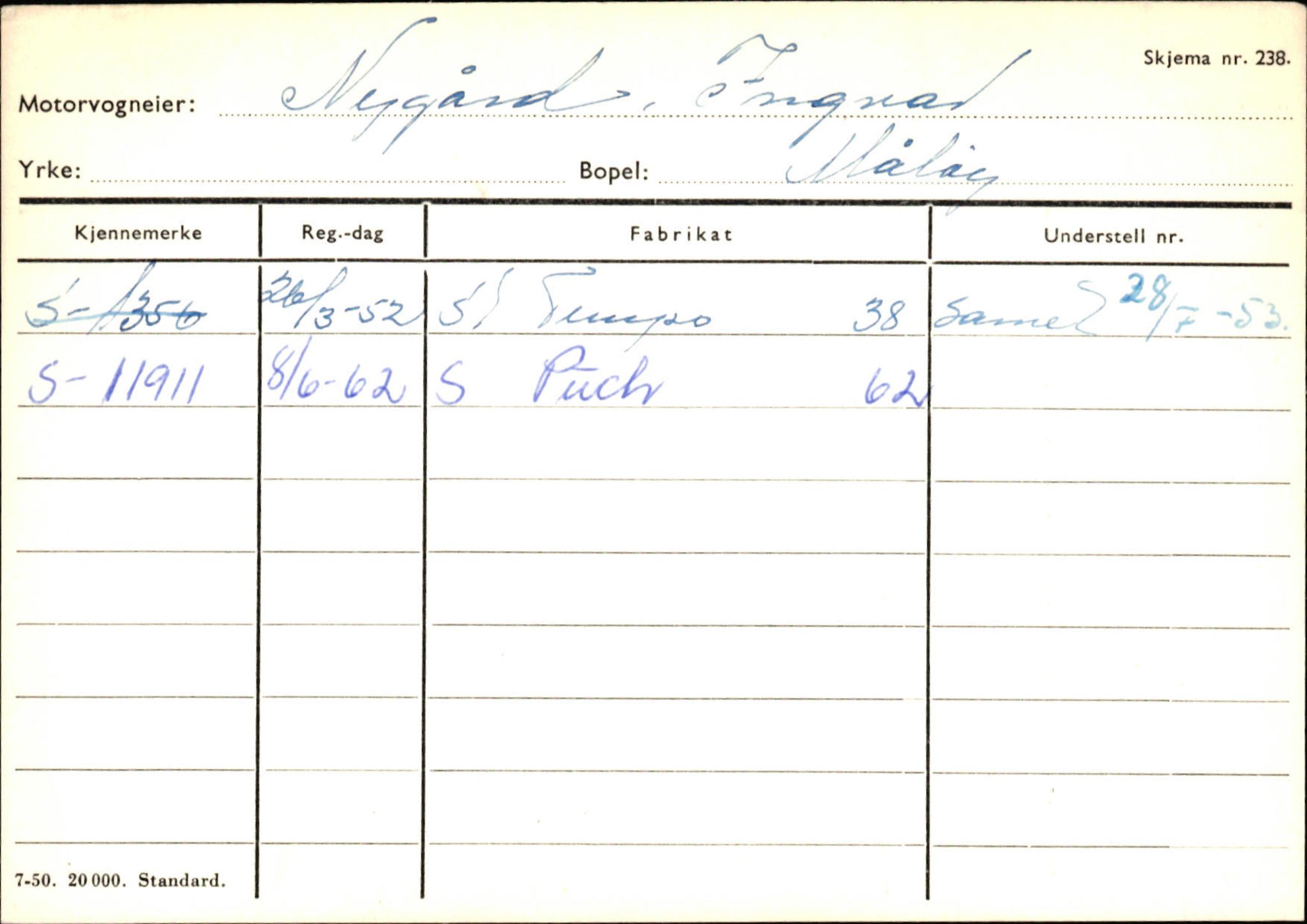 Statens vegvesen, Sogn og Fjordane vegkontor, AV/SAB-A-5301/4/F/L0144: Registerkort Vågsøy A-R, 1945-1975, p. 2122