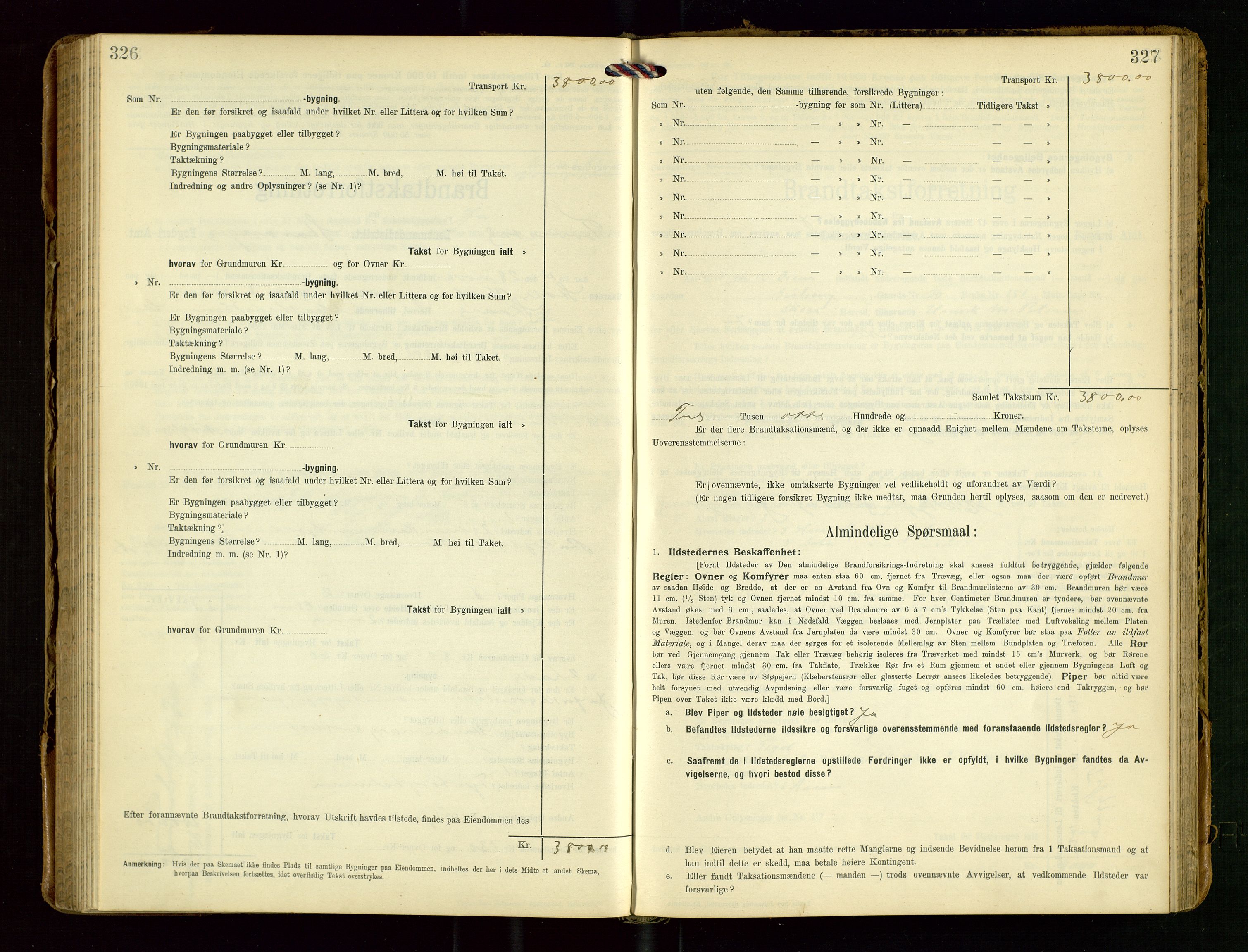 Torvestad lensmannskontor, SAST/A-100307/1/Gob/L0004: "Brandtaxationsprotokol for Torvestad Lensmannsdistrikt", 1909-1923, p. 326-327