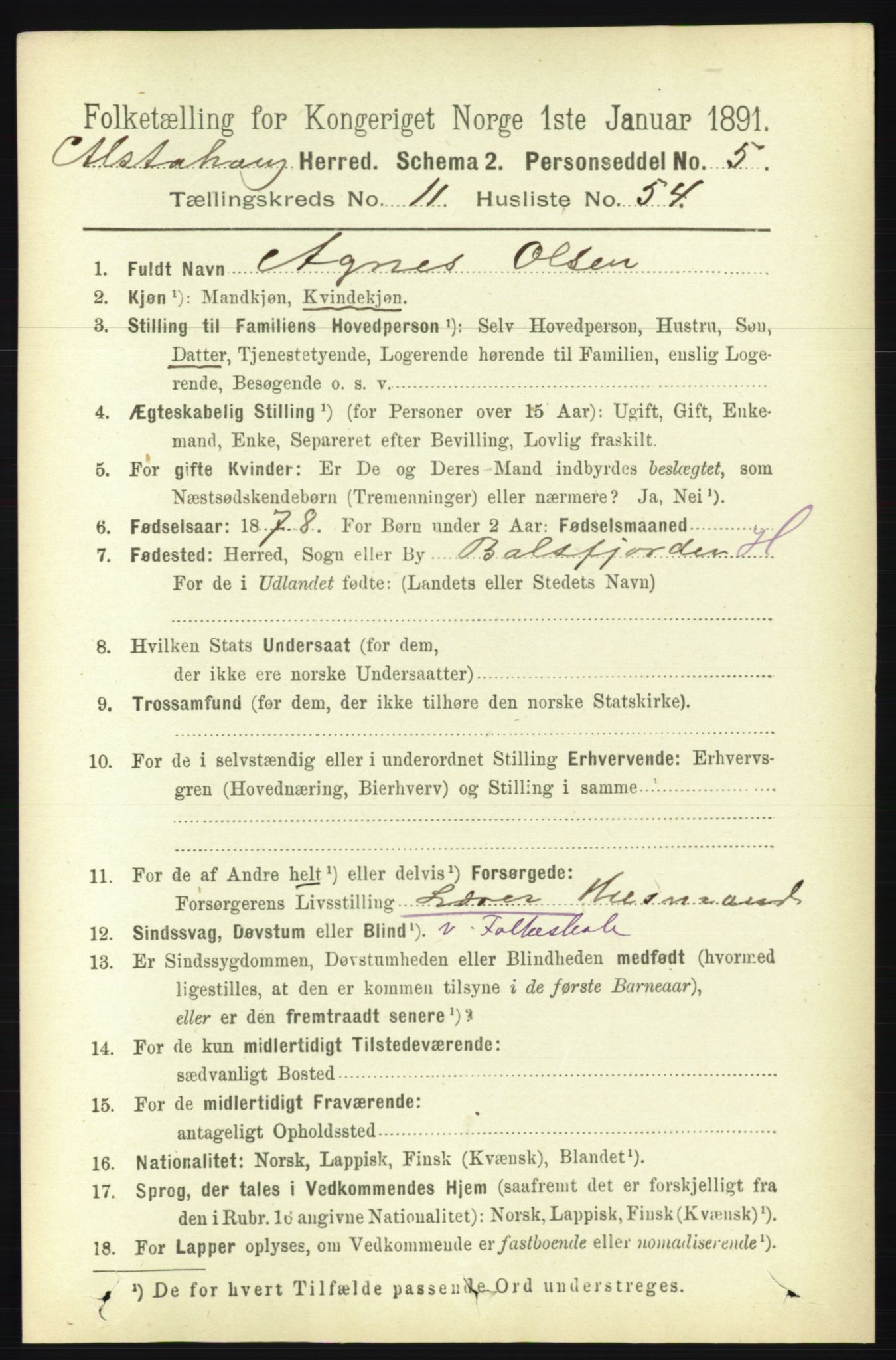 RA, 1891 census for 1820 Alstahaug, 1891, p. 4215