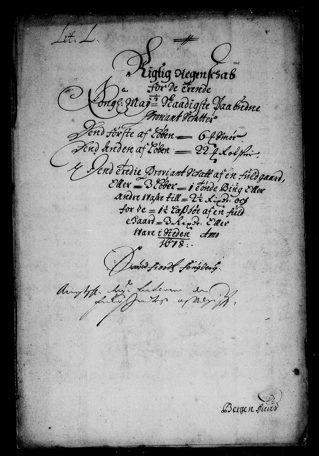 Rentekammeret inntil 1814, Reviderte regnskaper, Stiftamtstueregnskaper, Bergen stiftamt, AV/RA-EA-6043/R/Rc/L0053: Bergen stiftamt, 1678-1679