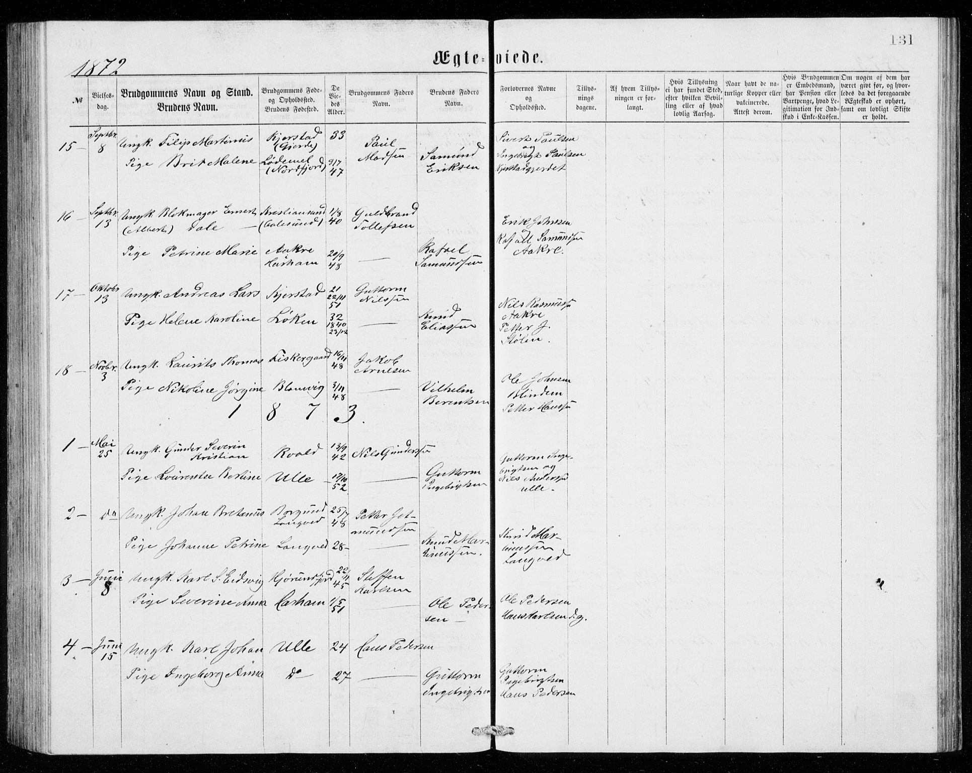 Ministerialprotokoller, klokkerbøker og fødselsregistre - Møre og Romsdal, SAT/A-1454/536/L0509: Parish register (copy) no. 536C04, 1871-1881, p. 131