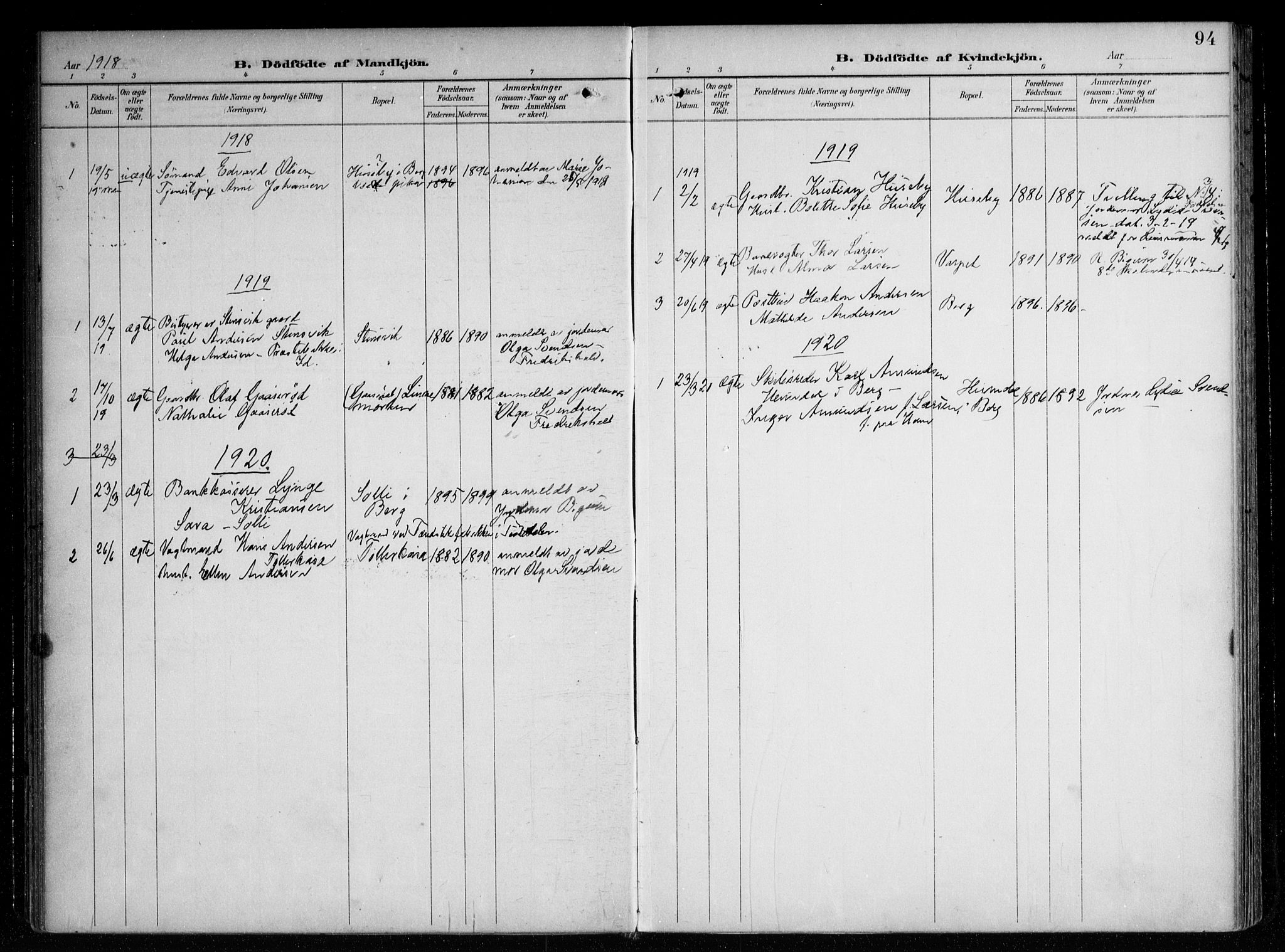 Berg prestekontor Kirkebøker, AV/SAO-A-10902/F/Fa/L0008: Parish register (official) no. I 8, 1902-1920, p. 94